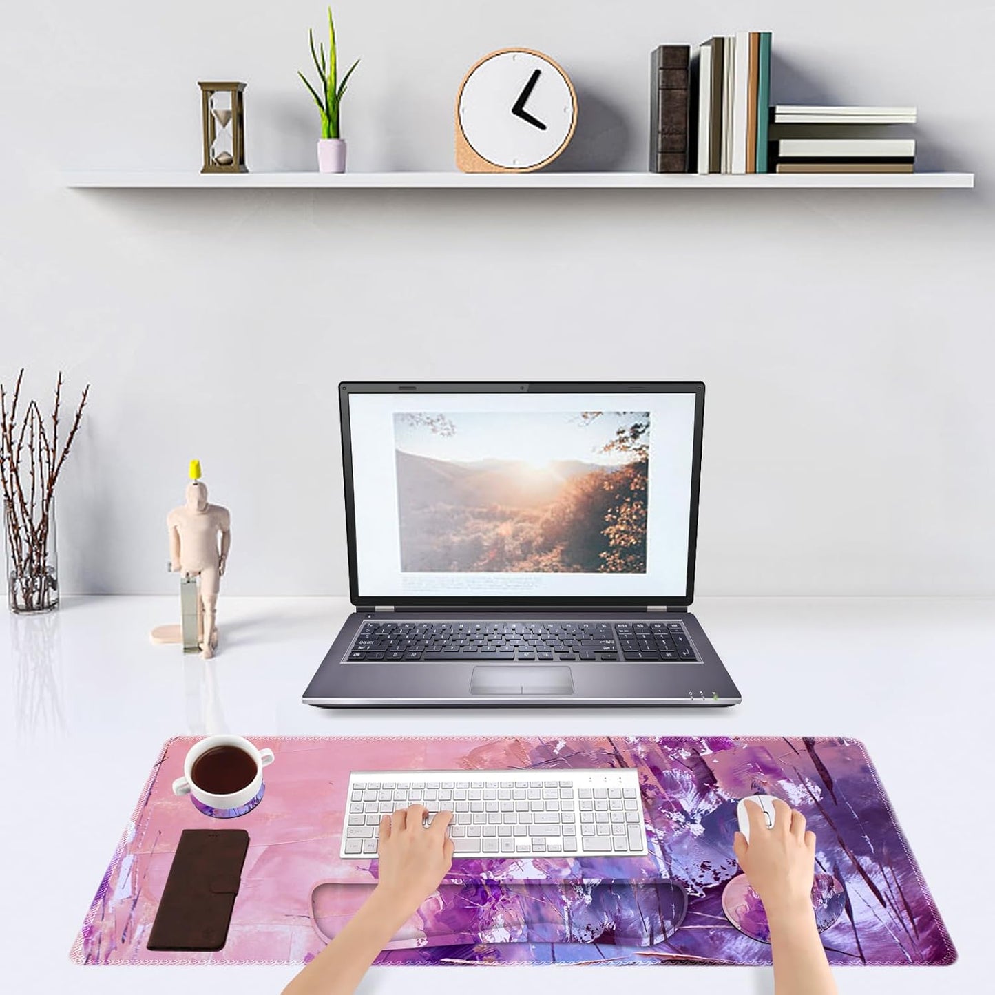 Keyboard Mouse Pad Set, Large Gaming Mousepad + Memory Foam Ergonomic Keyboard Wrist Rest Support, Easy Typing Pain Relief, 4Pcs (35.4" X 15.8") Extended Desk Mat-Abstract