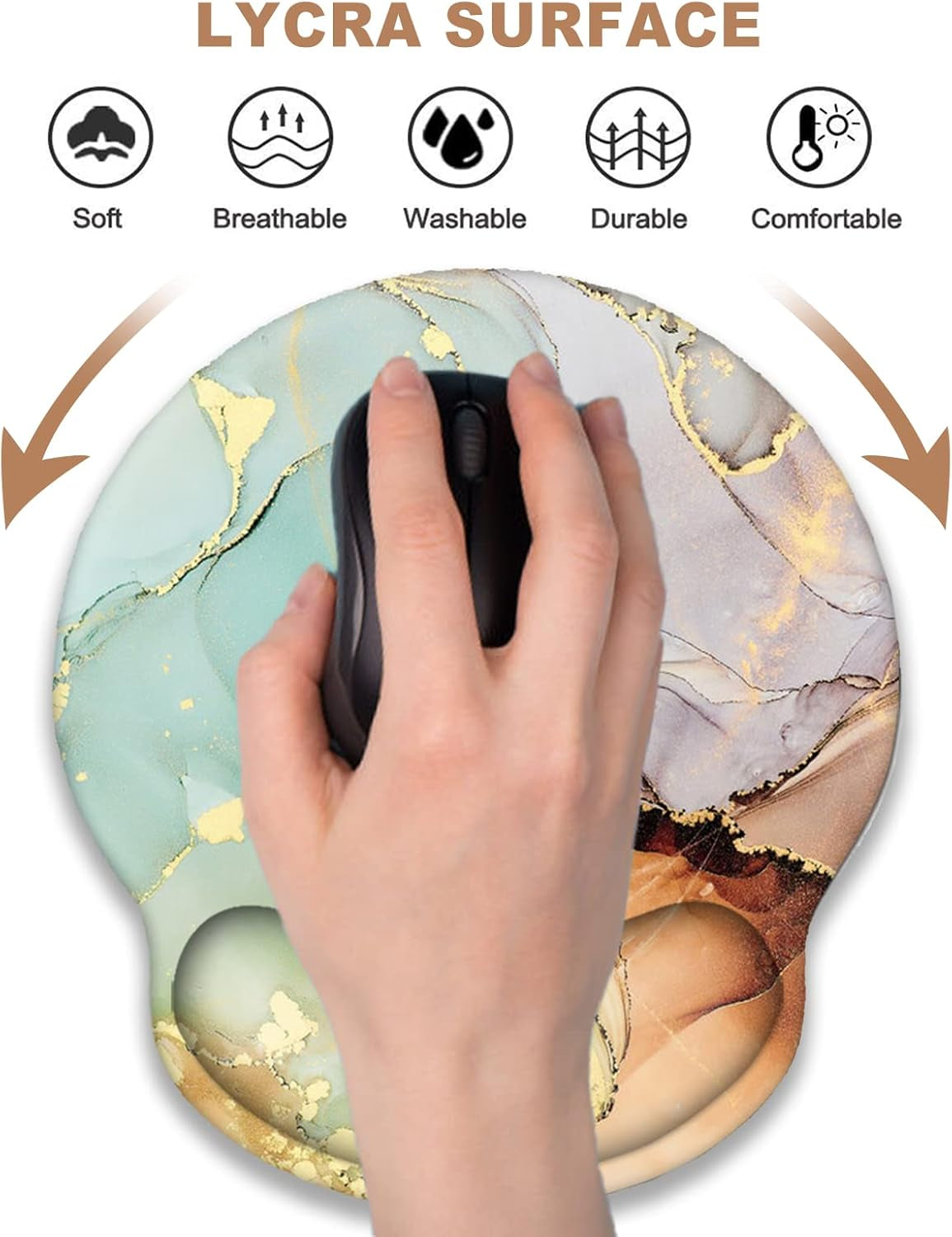 Ergonomic Mouse Pad with Wrist Rest Support, Memory Form Non-Slip Rubber Base Mousepad for Home, Office, Easy Typing & Pain Relief,Abstract Art Marble