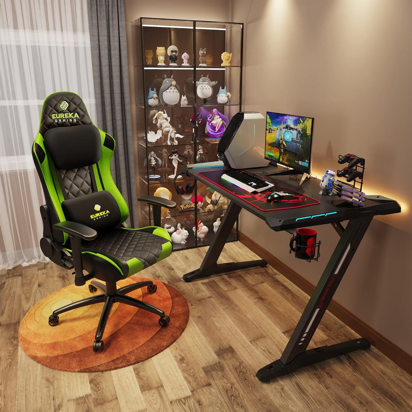 Gaming Chair Gamer Chair Computer Game Chair,Ergonomic Backrest and Seat Height Adjustable Swivel Recliner Desk Chairs with Headrest and Lumbar Pillow,Gamer Chair for Teens (Green)