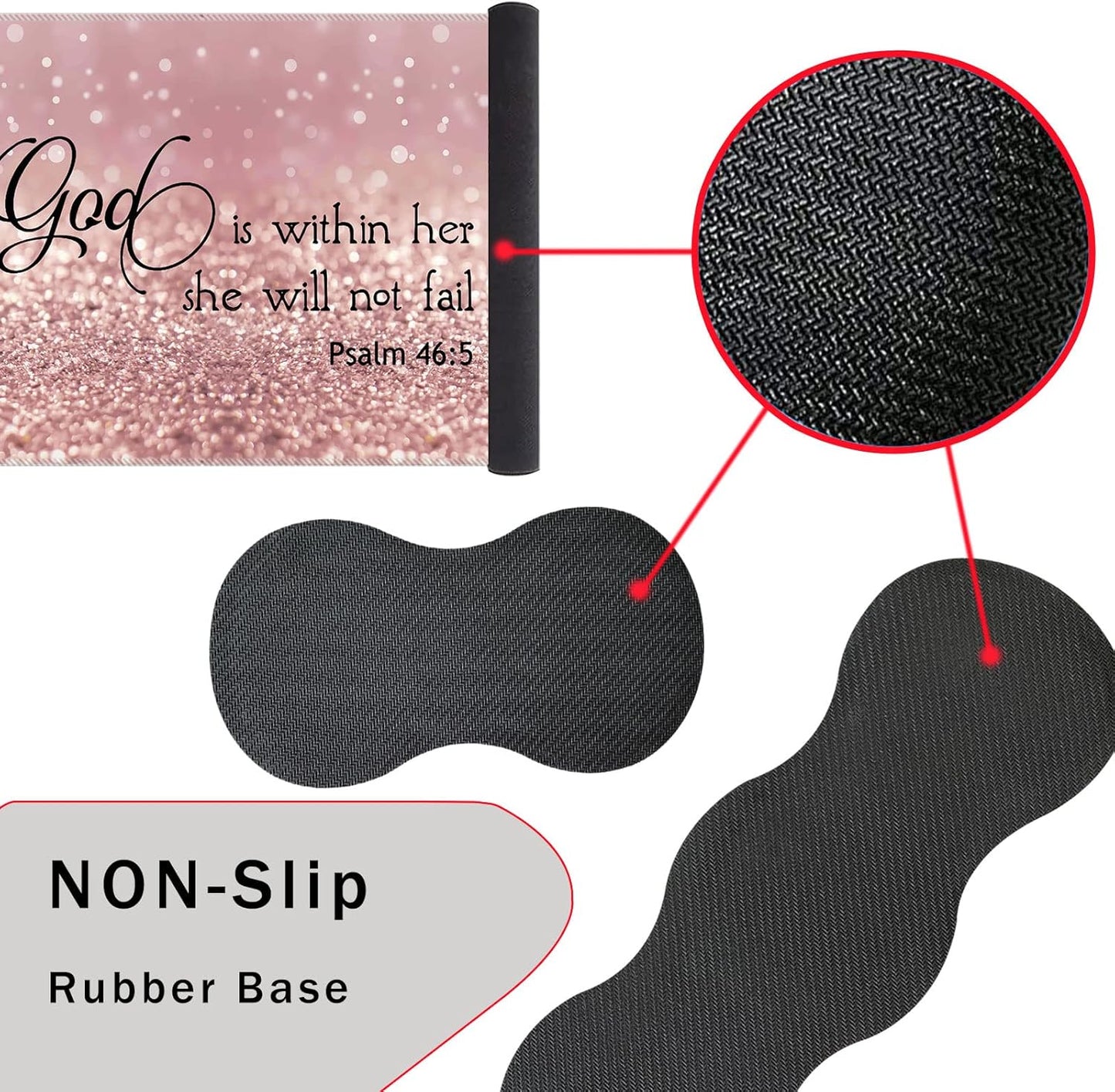 Keyboard Wrist Rest and Mouse Pad with Wrist Support Set Ergonomic Coaster,Memory Foam,Easy Typing Pain Relief,Large XL Desk Mat 31.5"X 11.8",Rose Gold Glitter Quote Bible Verse Psalm 46-5