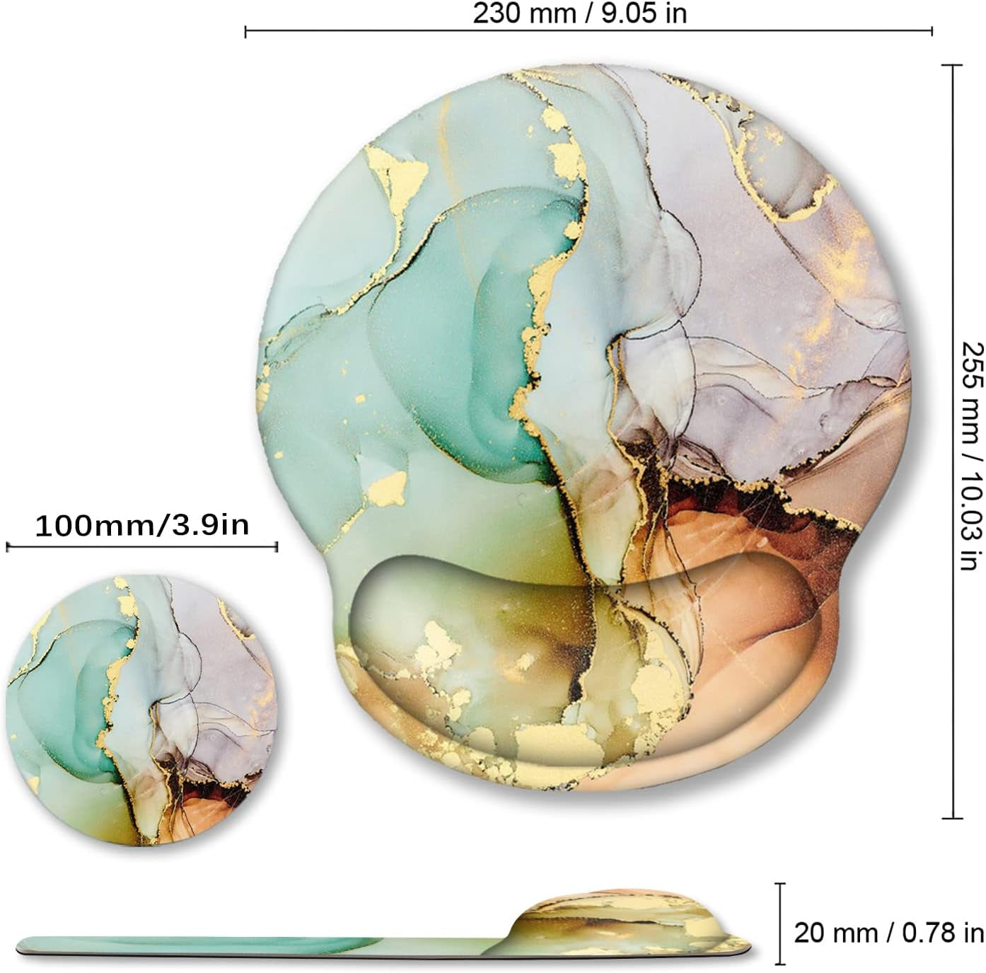 Ergonomic Mouse Pad with Wrist Rest Support, Memory Form Non-Slip Rubber Base Mousepad for Home, Office, Easy Typing & Pain Relief,Abstract Art Marble
