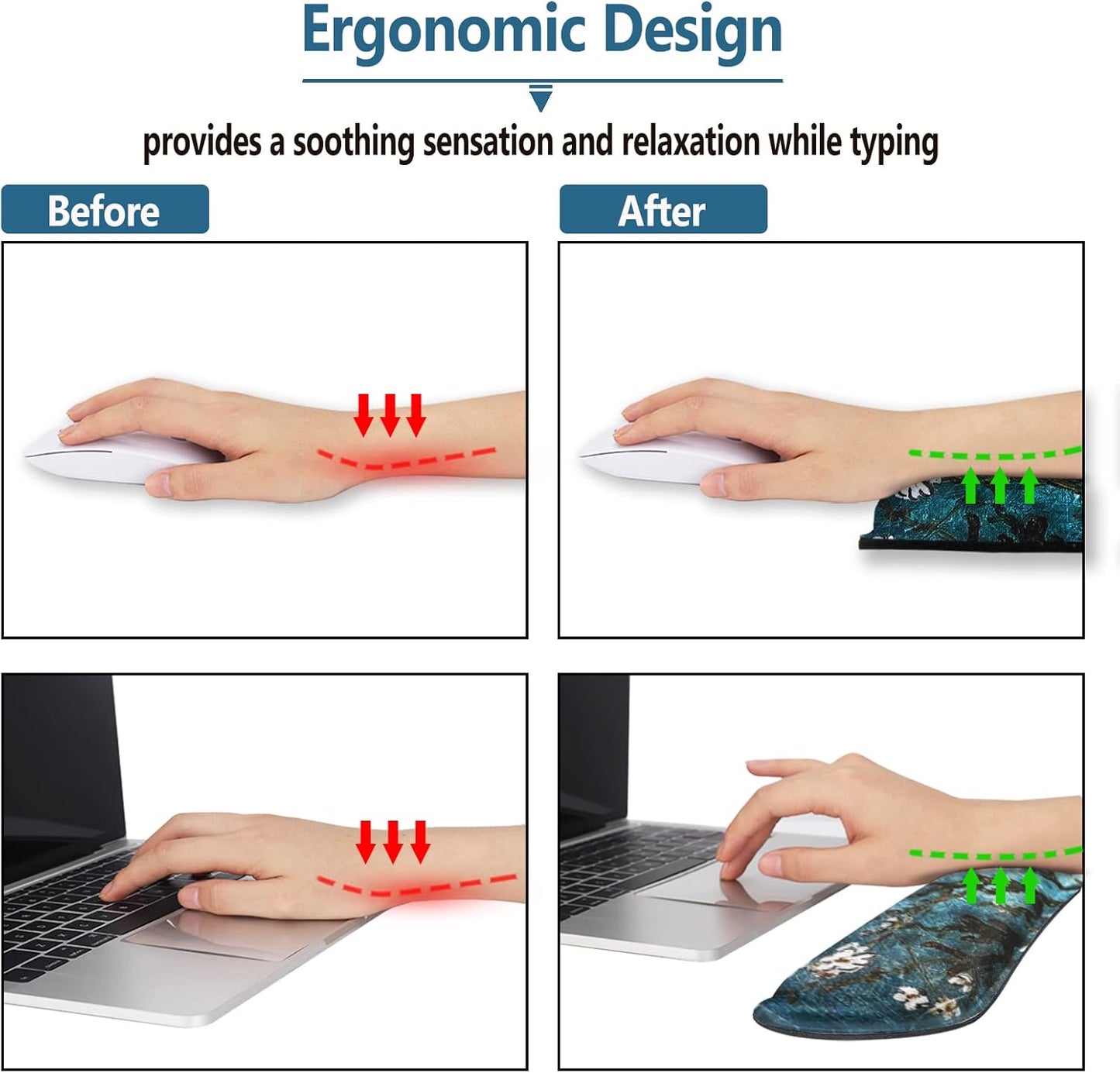 Keyboard Wrist Rest and Mouse Pad with Wrist Support Set Ergonomic Coaster, Memory Foam Mousepad Non-Slip Rubber Base Durable Comfortable for Easy Typing Pain Relief, Blue Van Gogh Painting