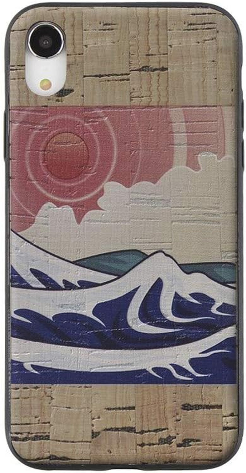 Cork Wood Case Compatible with Iphone XR - Izu Cork Wood Case Shop - Natural Cork Leather, Eco-Friendly Design (Cork, XR) (Japanese Ocean Sunset Print)