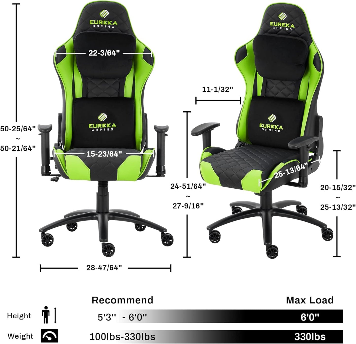 Gaming Chair Gamer Chair Computer Game Chair,Ergonomic Backrest and Seat Height Adjustable Swivel Recliner Desk Chairs with Headrest and Lumbar Pillow,Gamer Chair for Teens (Green)