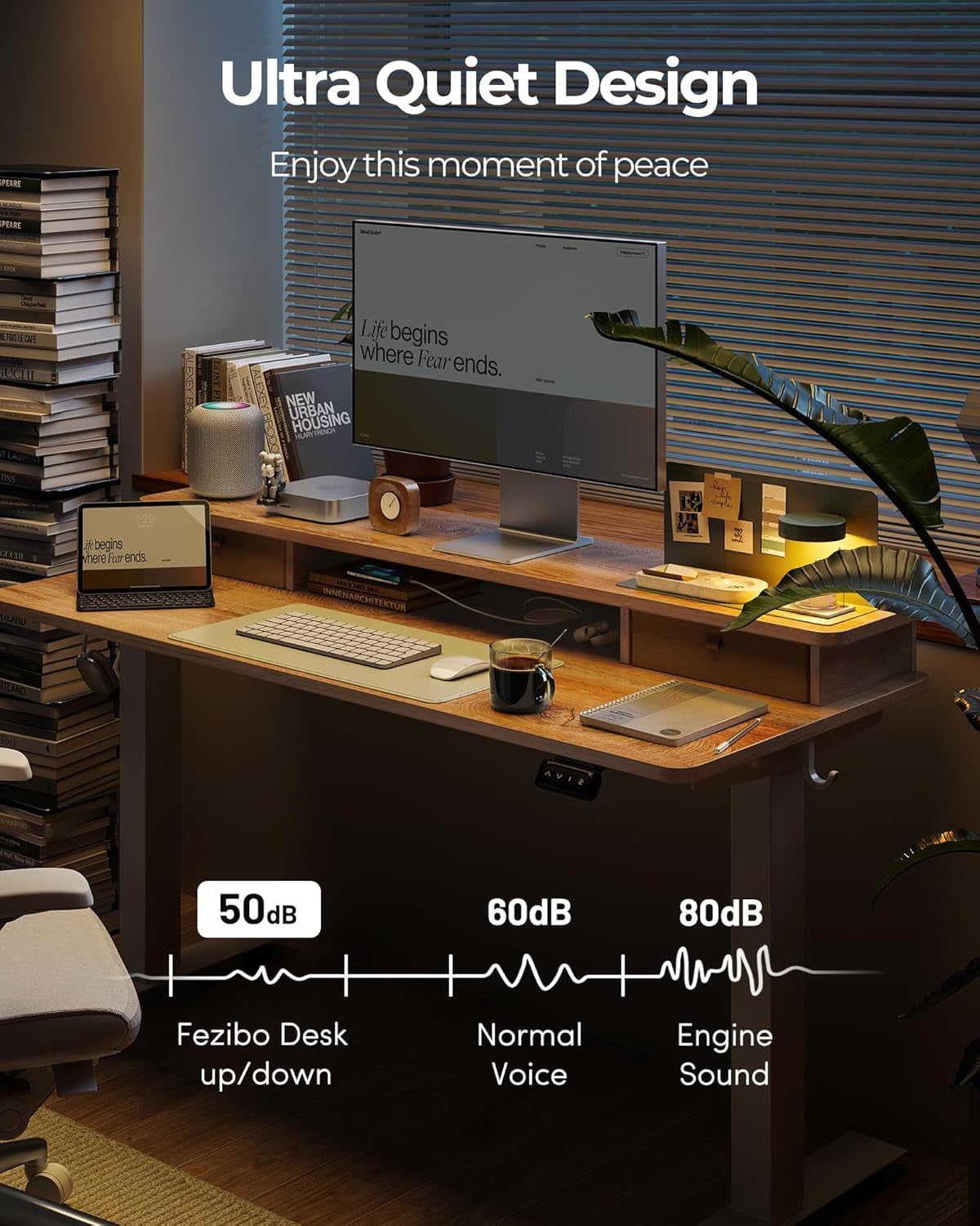 48 X 24 Inch Height Adjustable Electric Standing Desk with Double Drawer, Computer Desk, Home Office Stand up Table with 4 Height-Adjustable Feets & 2 Hooks, Maple