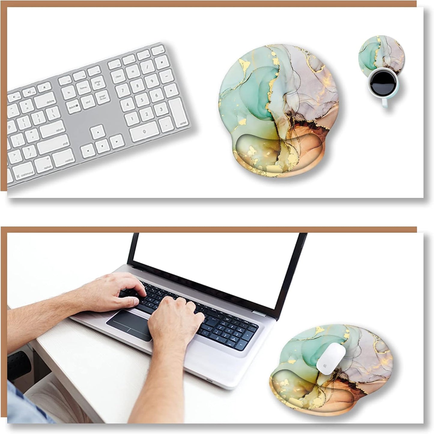 Ergonomic Mouse Pad with Wrist Rest Support, Memory Form Non-Slip Rubber Base Mousepad for Home, Office, Easy Typing & Pain Relief,Abstract Art Marble