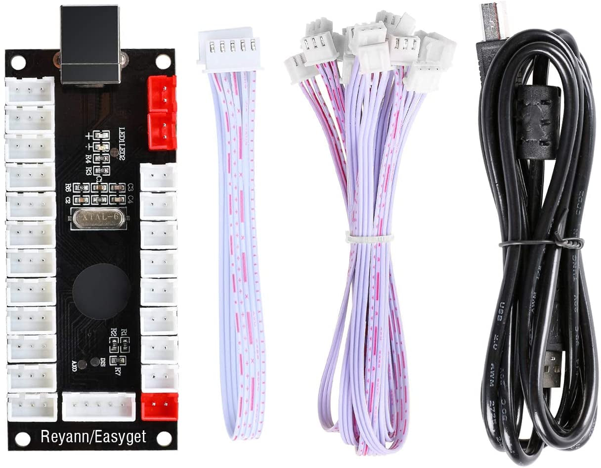 2-Player LED Arcade DIY Kit for USB MAME PC Game DIY & Raspberry Pi Retro Controller DIY Including 2X Arcade Joystick, 20X LED Arcade Buttons, 2X Zero Delay USB Encoder (Blue & Red)
