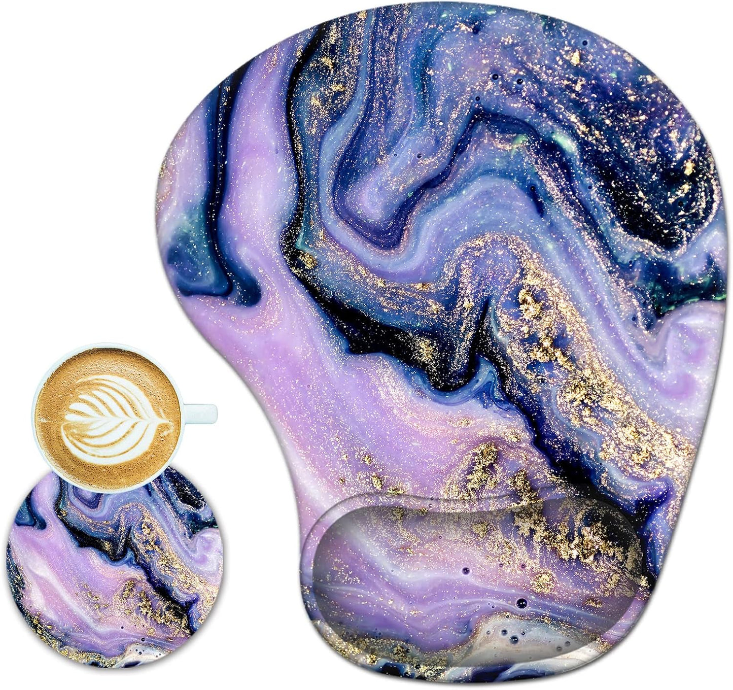 Ergonomic Mouse Pad with Wrist Support Gel Mouse Pad Wrist Rest, Non-Slip PU Base Comfortable Mousepad for Office Home Working Studying Pain Relief & Easy Typing, Purple Marble