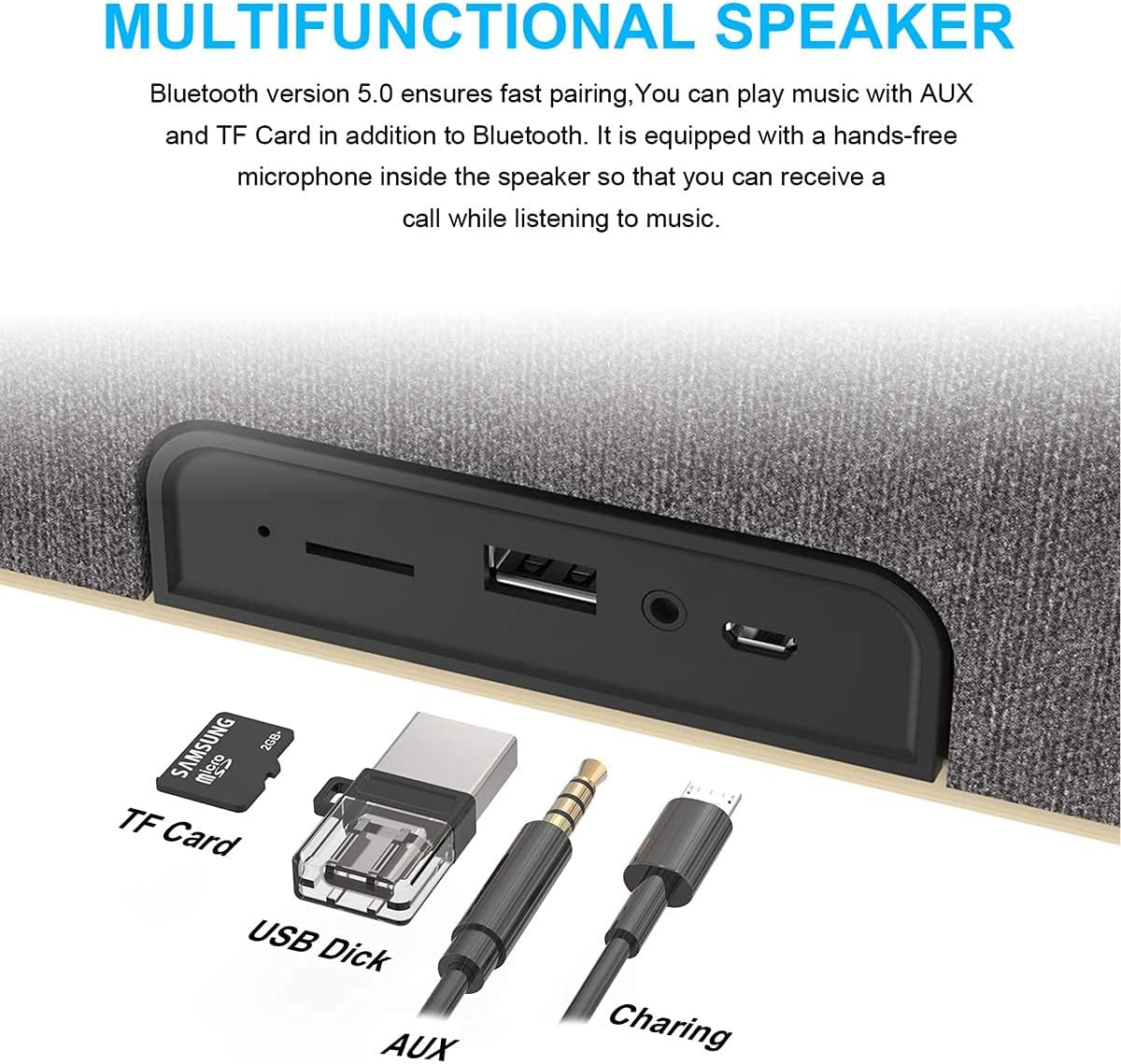 Portable Bluetooth Speakers, Wood 20W Power Wireless Speakers, Loud Stereo and Deep Bass, Dual Pairing Speaker with TF Slot AUX for Computer/Phone/Tablet/Projector (Deep Grey)