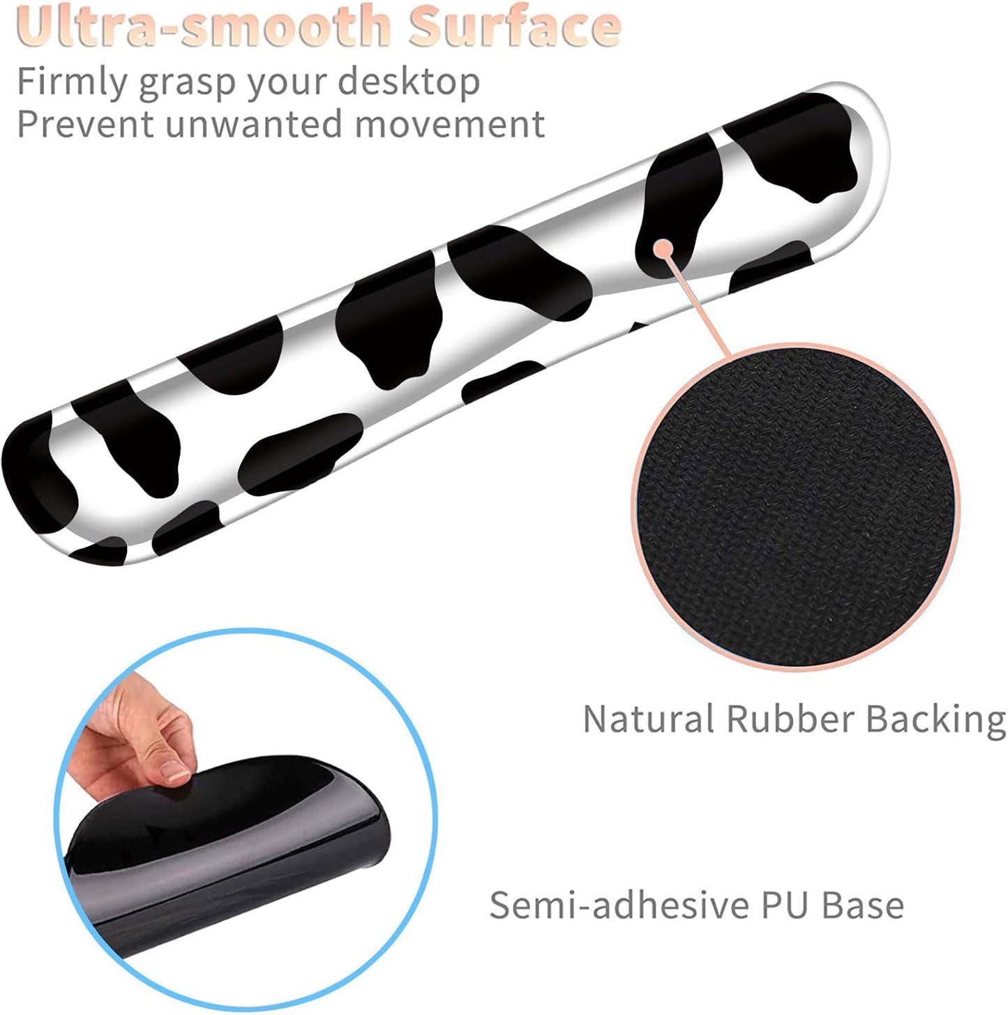 Keyboard Wrist Rest and Mouse Pad Wrist Support Set with Coasters,Ergonomic Gaming Mousepad for Home Office Working Studying Easy Typing & Pain Relief,Cow Print