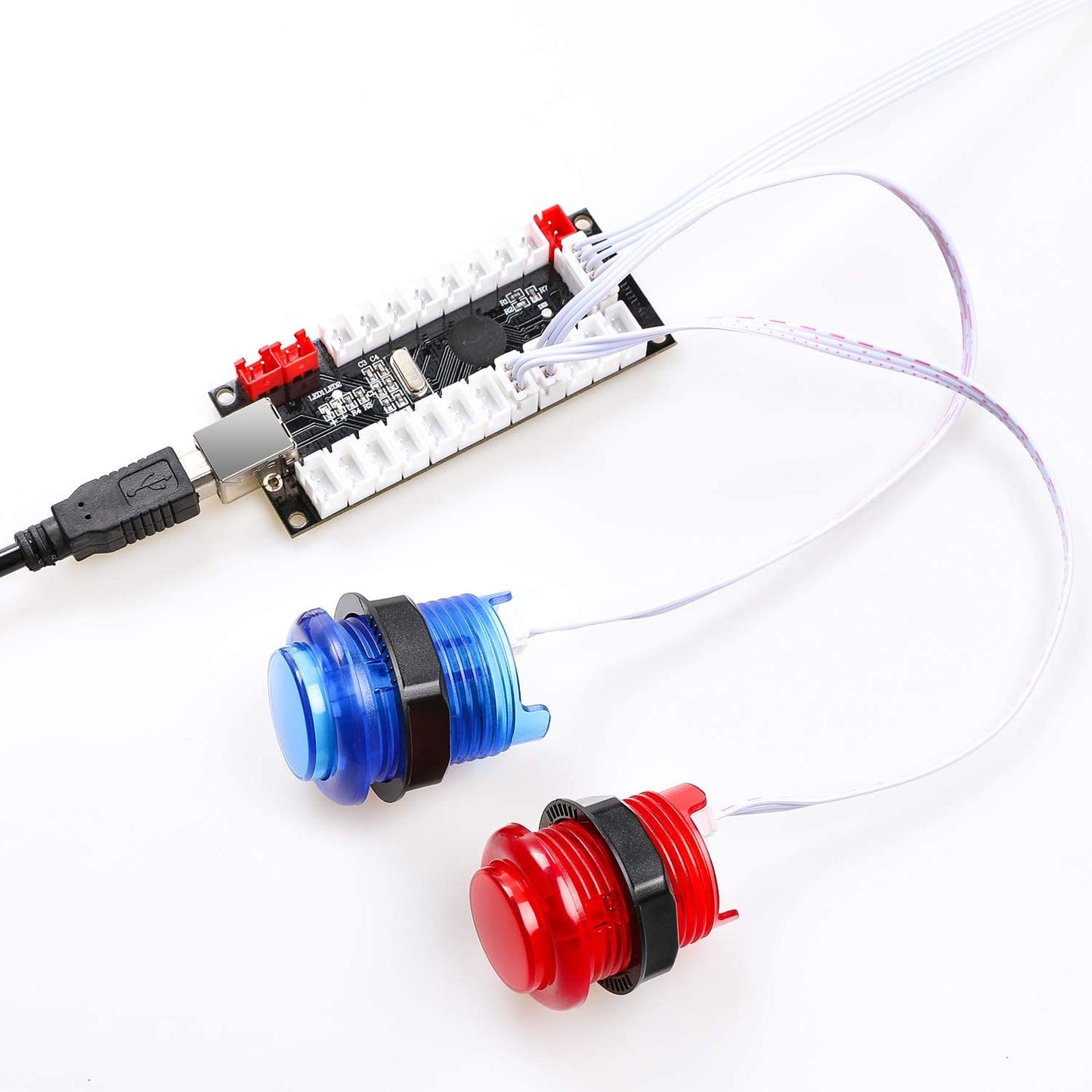 2-Player LED Arcade DIY Kit for USB MAME PC Game DIY & Raspberry Pi Retro Controller DIY Including 2X Arcade Joystick, 20X LED Arcade Buttons, 2X Zero Delay USB Encoder (Blue & Red)