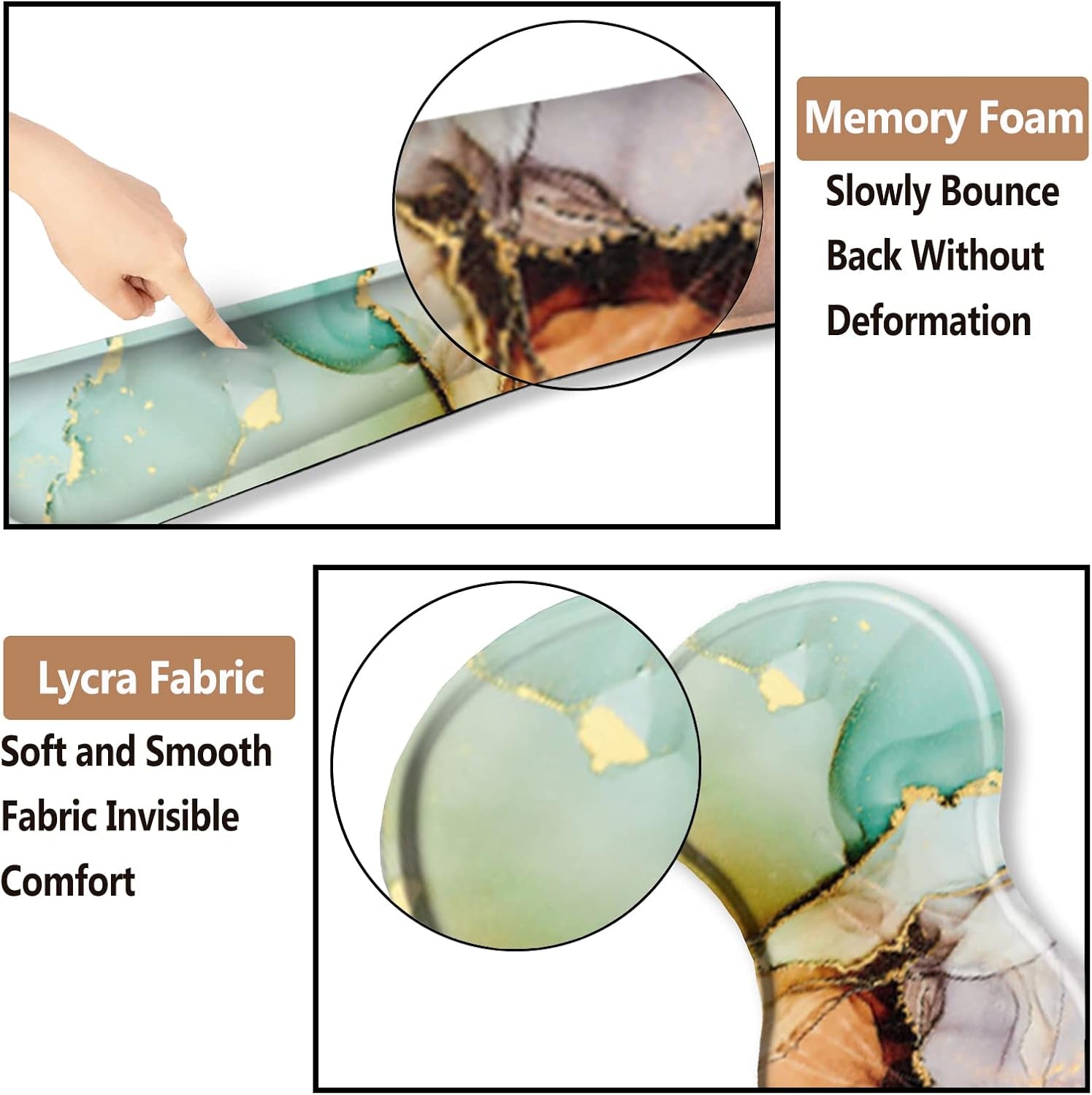 Ergonomic Wrist Rest + Mouse Pad + Keyboard Wrist Support + Coaster, Memory Foam Mousepad Non-Slip Rubber Base Durable Comfortable 4Pcs for Easy Typing Pain Relief, Abstract Art Marble
