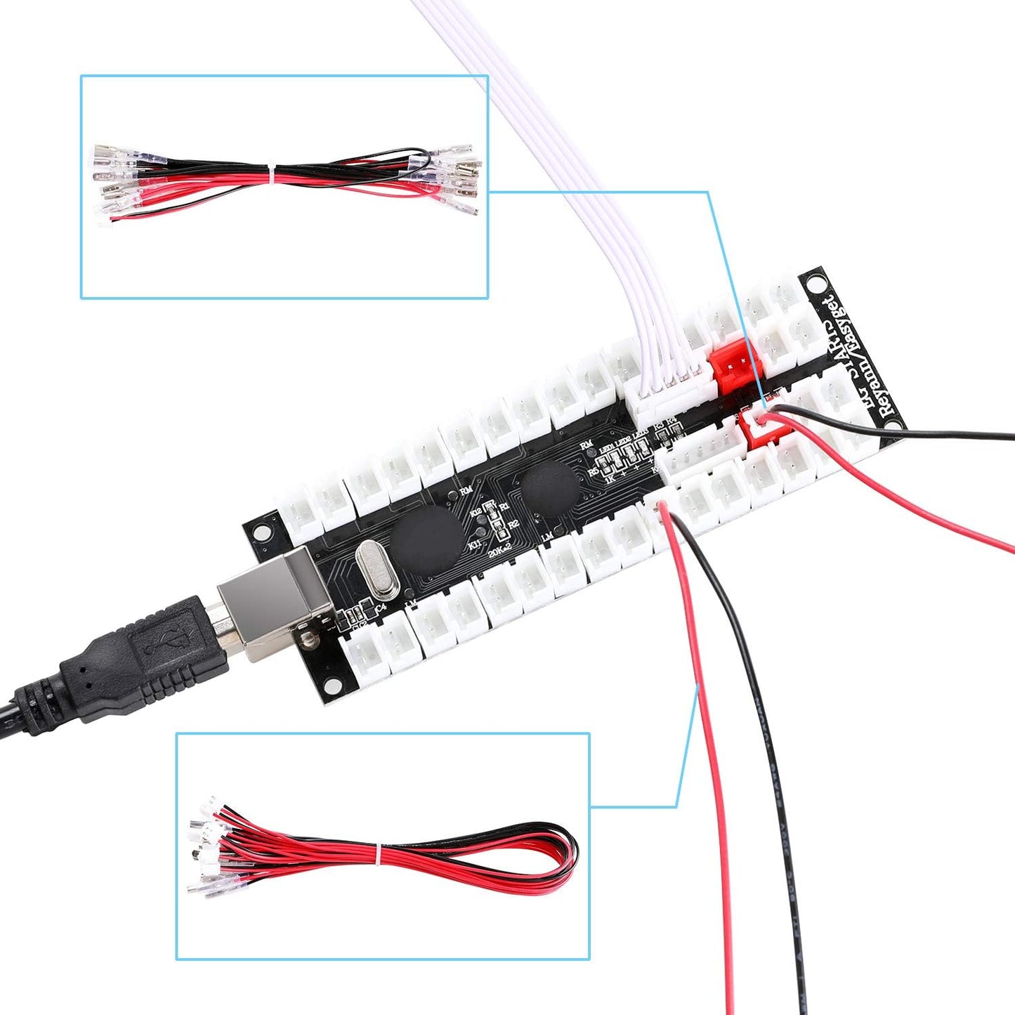 2-Player DIY Arcade Kit Zero Delay 2-Player USB Encoder + 2X Joystick + 20X LED Arcade Buttons for PC, Windows, MAME, Mac & Raspberry Pi Retro Gaming DIY (Blue & White)