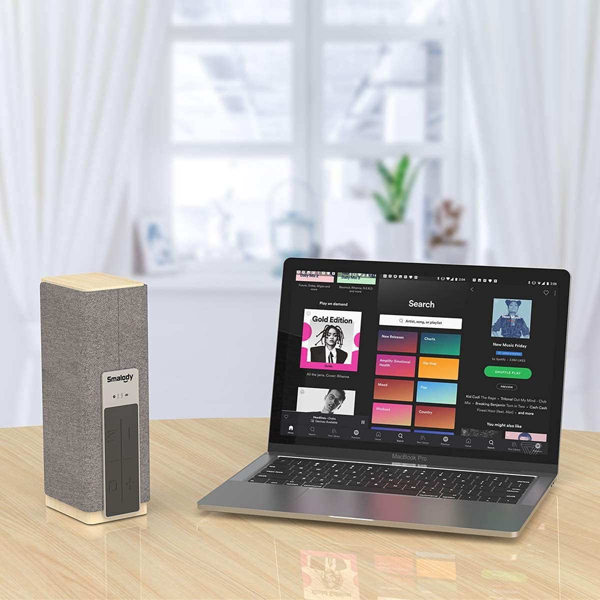 Portable Bluetooth Speakers, Wood 20W Power Wireless Speakers, Loud Stereo and Deep Bass, Dual Pairing Speaker with TF Slot AUX for Computer/Phone/Tablet/Projector (Deep Grey)