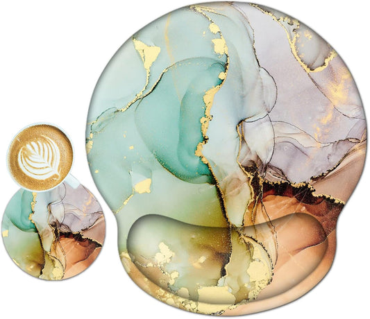Ergonomic Mouse Pad with Wrist Rest Support, Memory Form Non-Slip Rubber Base Mousepad for Home, Office, Easy Typing & Pain Relief,Abstract Art Marble