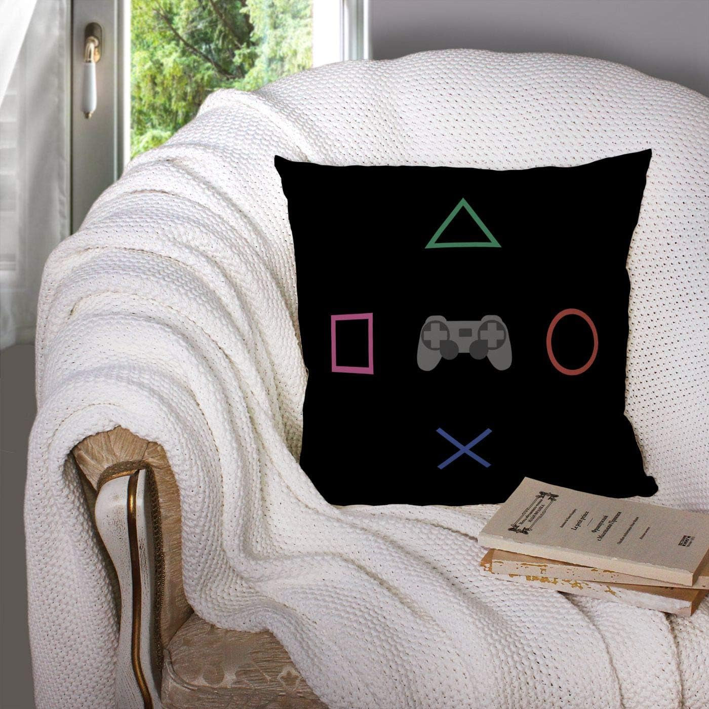 TOMKEY Bed Pillows, Hidden Zippered 20X20Inch Flat Gaming Concept Amp Creative Computer Game Competition Simple Decorative Throw Cotton Pillow Case Cushion Cover for Home Decor,Black