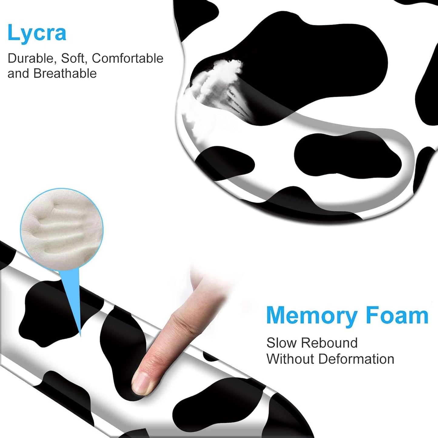 Keyboard Wrist Rest and Mouse Pad Wrist Support Set with Coasters,Ergonomic Gaming Mousepad for Home Office Working Studying Easy Typing & Pain Relief,Cow Print
