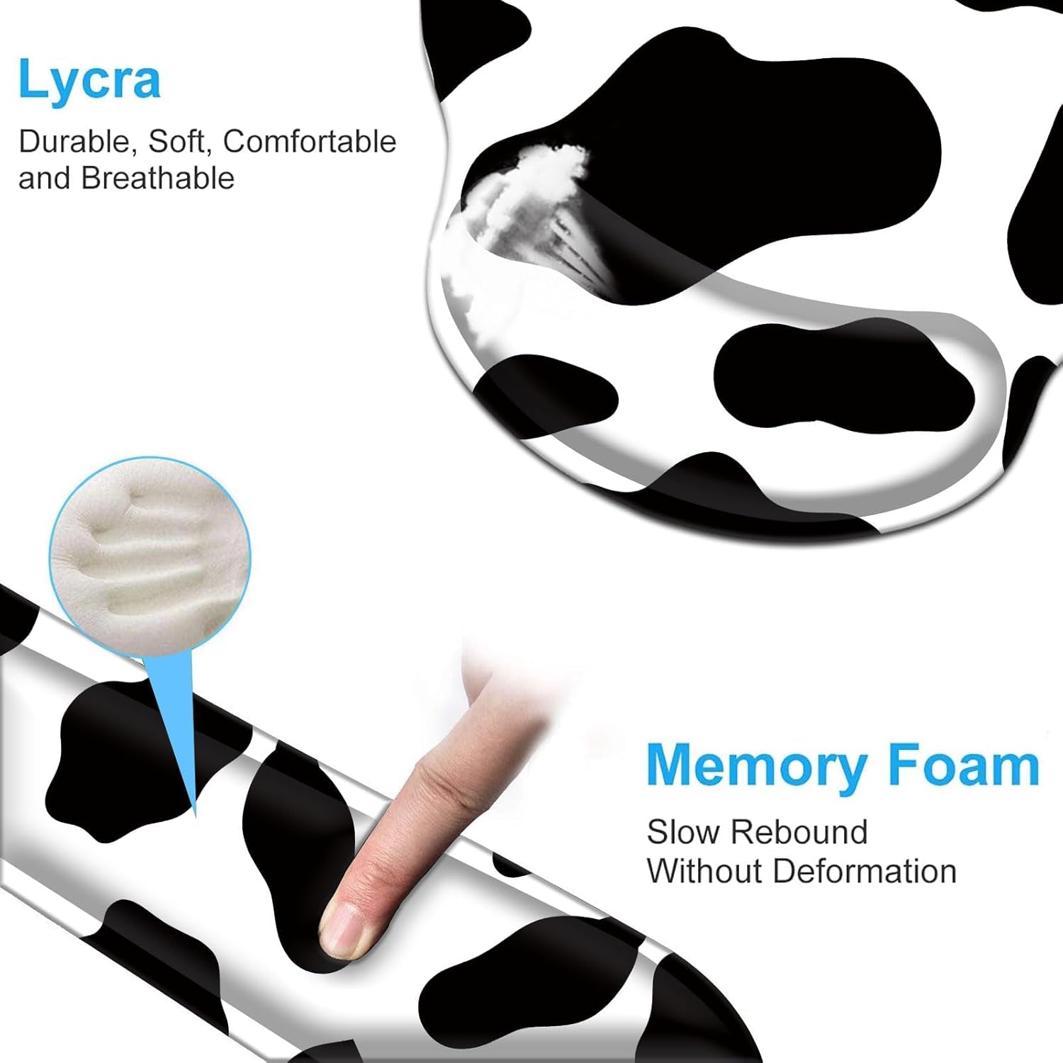 Keyboard Wrist Rest and Mouse Pad Wrist Support Set with Coasters,Ergonomic Gaming Mousepad for Home Office Working Studying Easy Typing & Pain Relief,Cow Print