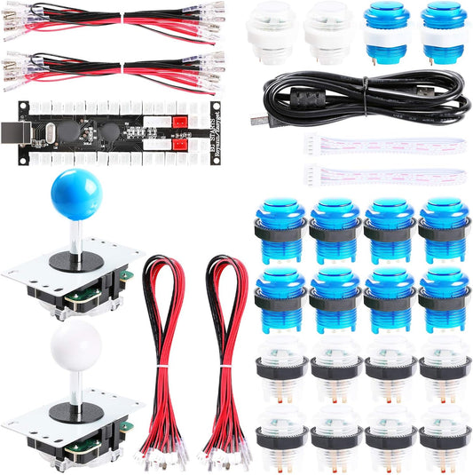 2-Player DIY Arcade Kit Zero Delay 2-Player USB Encoder + 2X Joystick + 20X LED Arcade Buttons for PC, Windows, MAME, Mac & Raspberry Pi Retro Gaming DIY (Blue & White)
