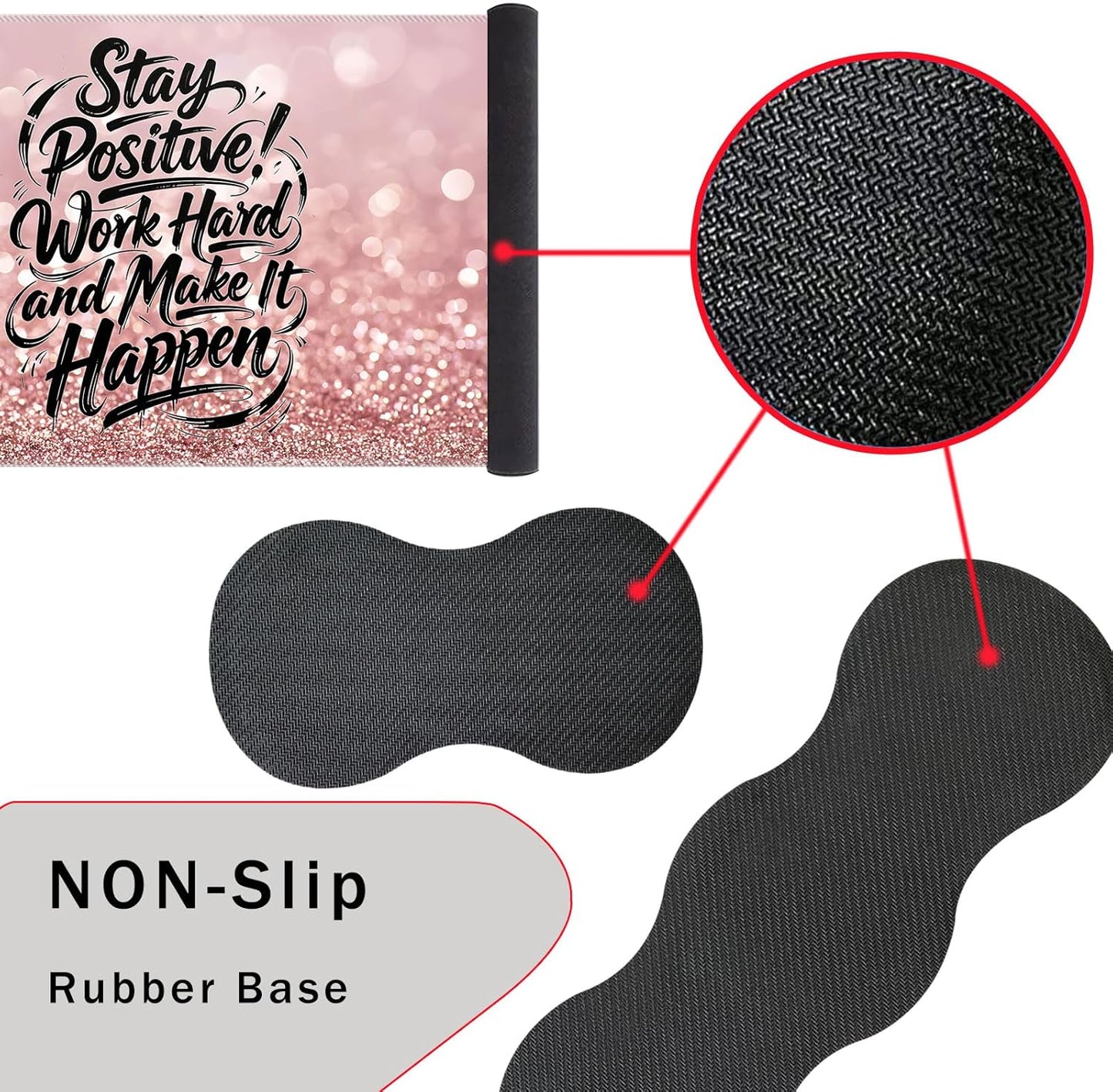 Keyboard Wrist Rest and Mouse Pad with Wrist Support Set Ergonomic Coaster,Memory Foam,Easy Typing Pain Relief,Large XL Desk Mat 31.5"X 11.8",Stay Positive Work Hard and Make It Happen Motivational