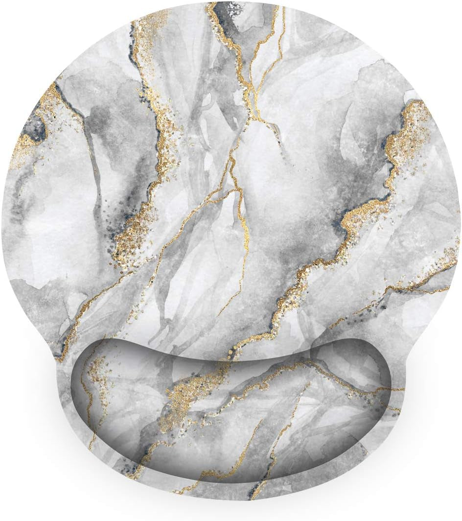 Ergonomic Mouse Pad with Wrist Rest Support Gel, Non Slip Rubber Base Pad Computer PC Laptop Women Men Mousepad for Home, Office, Gaming, Working Easy Typing, Pain Relief, Grey Marble