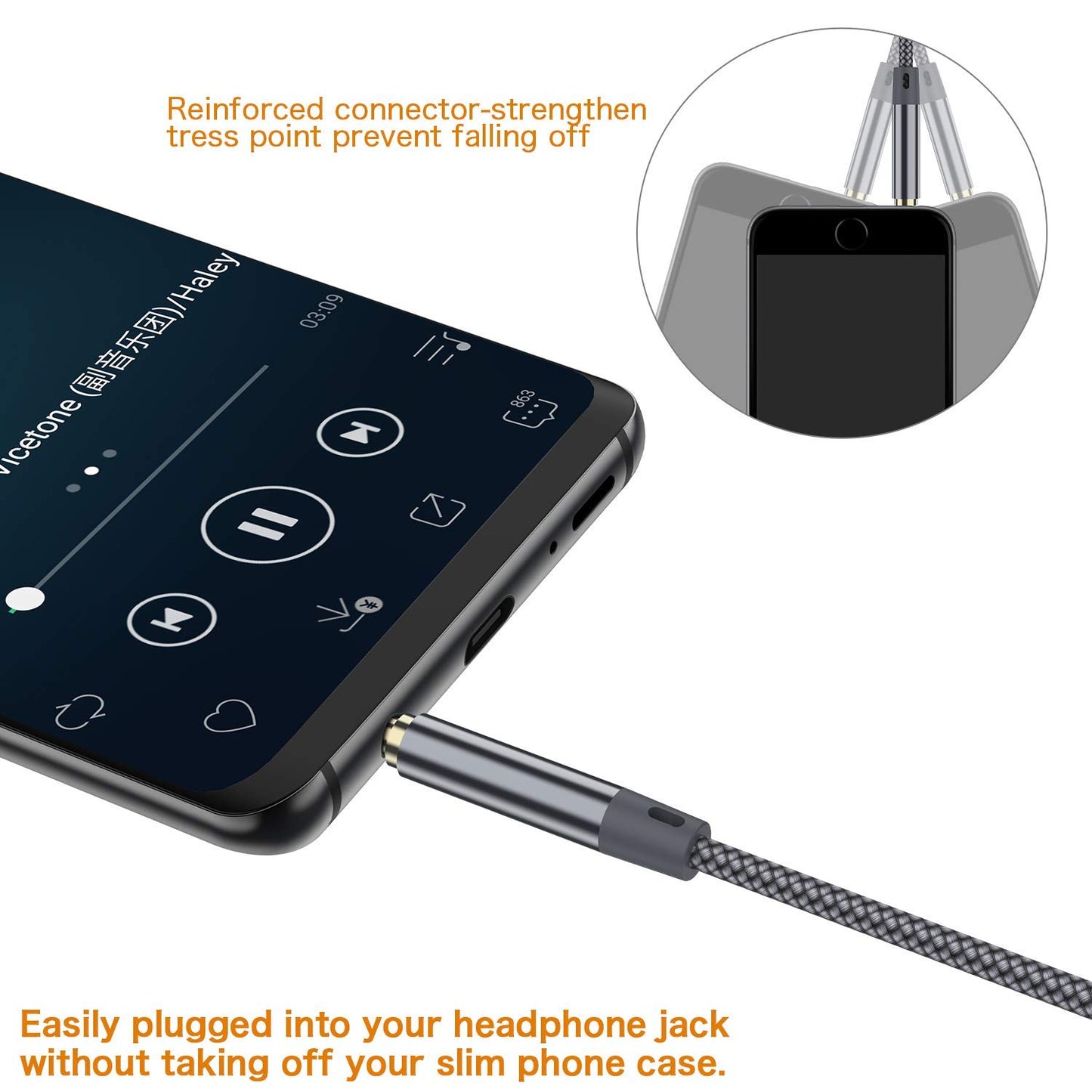 2Pack 10FT Long AUX Cable,[Copper Shell, Hi-Fi Sound] 3.5Mm 1/8 Auxiliary Audio Cable Nylon Braided Aux Cord Compatible Galaxy S21/S21+/S20+ Ultra, Note 20/10 Ultra, Macbook Air/Pro, Pad(Grey)