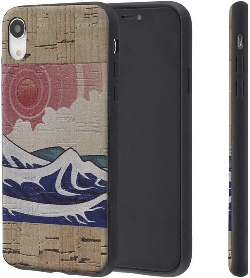 Cork Wood Case Compatible with Iphone XR - Izu Cork Wood Case Shop - Natural Cork Leather, Eco-Friendly Design (Cork, XR) (Japanese Ocean Sunset Print)
