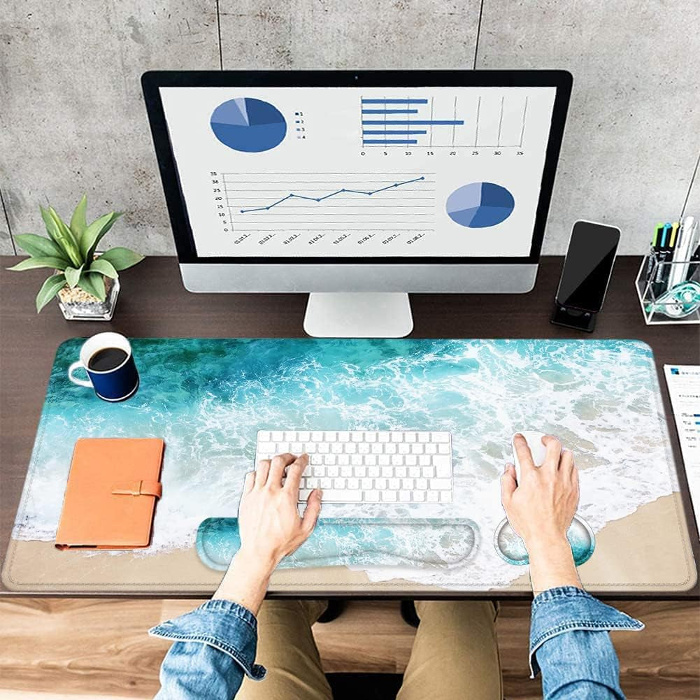 Desk Mat, Mouse Pad with Wrist Rest, 4-In-1 Large Mouse Pads for Desk, Ergonomic Mouse Pad and Keyboard Wrist Rest Gaming Keyboard Mat for Office, Home