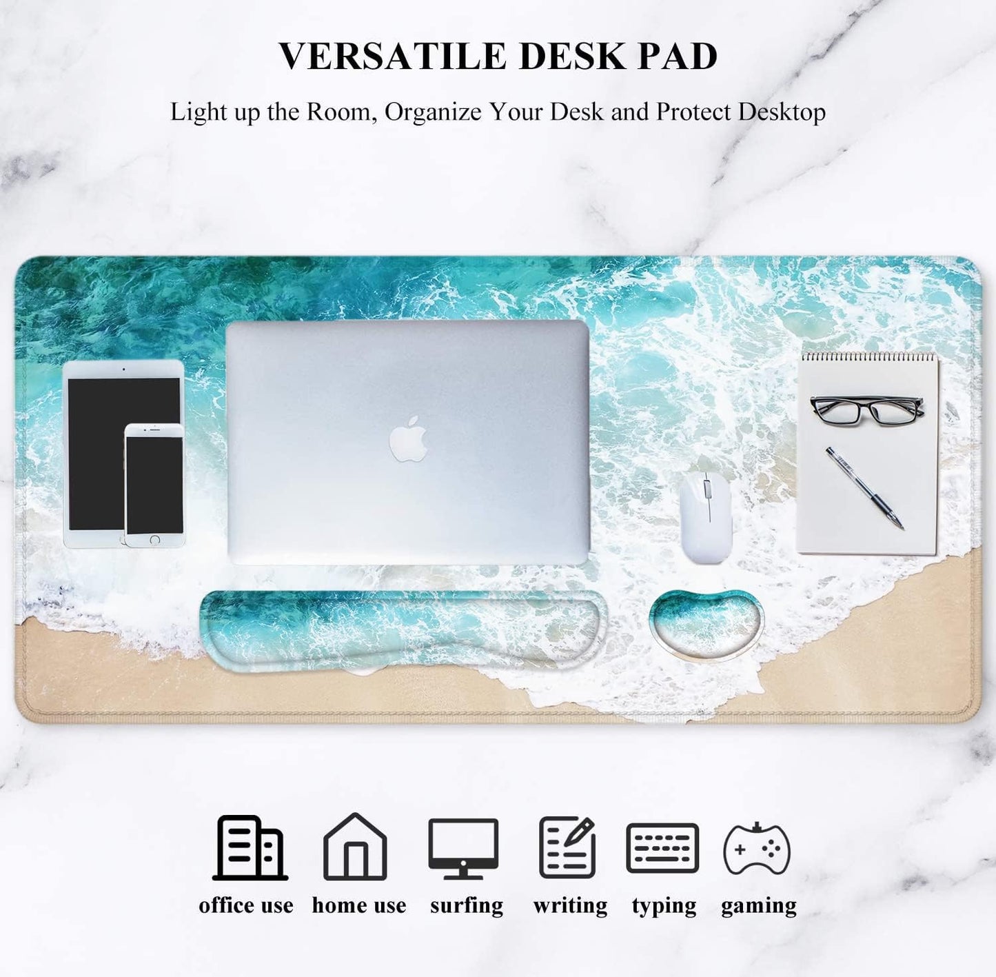 Desk Mat, Mouse Pad with Wrist Rest, 4-In-1 Large Mouse Pads for Desk, Ergonomic Mouse Pad and Keyboard Wrist Rest Gaming Keyboard Mat for Office, Home
