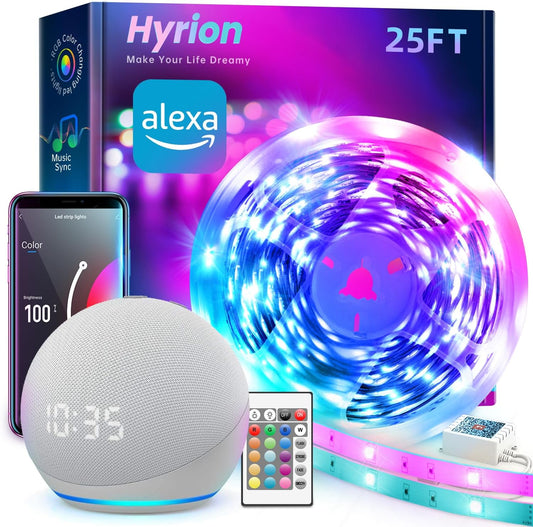 25Ft Smart Led Strip Lights for Bedroom, Sound Activated Color Changing with Alexa and Google, Music Sync RGB Led Lights with App Controlled for Room Decoration(1 Roll of 25Ft)