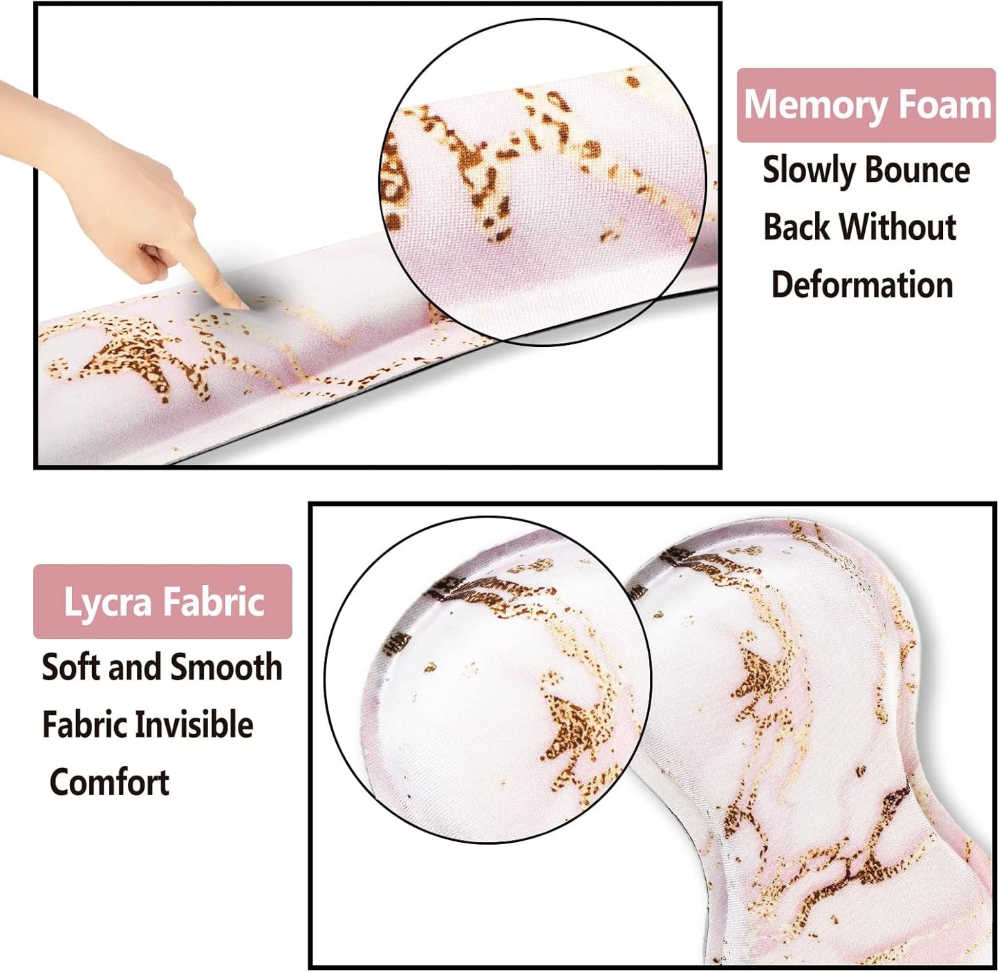 Keyboard Wrist Rest and Mouse Pad with Wrist Support Set Ergonomic Coaster, Memory Foam Mousepad Non-Slip Rubber Base Durable Comfortable for Easy Typing Pain Relief, Pink Marble
