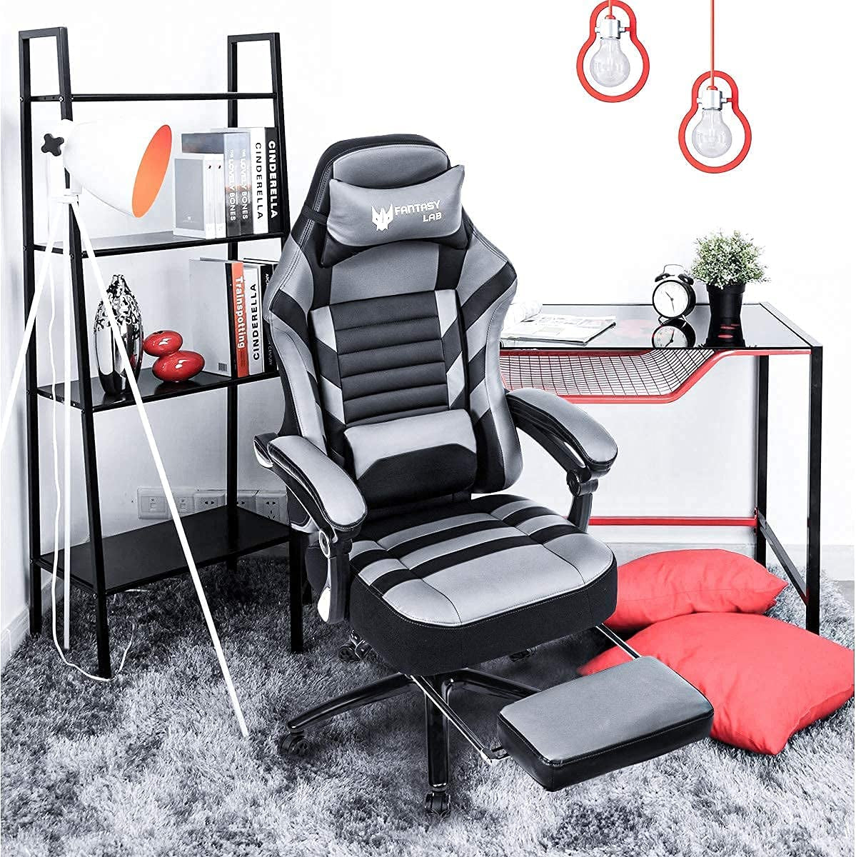 Racing Gaming Chair with Footrest Massage, 400Lb Capacity, Black, Modern Style, Ergonomic Desk Chair, Recliner, Leather Memory Foam, Office & Gaming Use