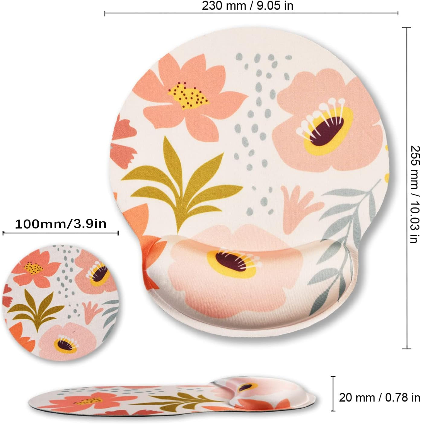 Ergonomic Mouse Pad with Wrist Rest Support, Memory Form Non-Slip Rubber Base Mousepad for Home, Office, Easy Typing & Pain Relief, Pink Flowers
