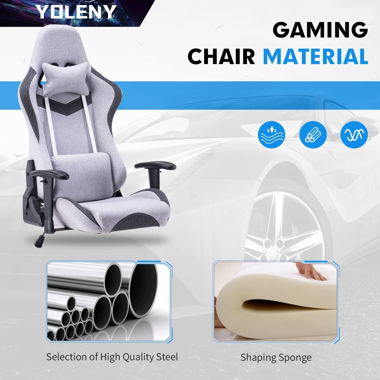 Gaming Chair, Fabric Gaming Chair, Computer Game Chair Office Chair Ergonomic High Back PC Desk Chair, Height Adjustment Swivel Rocker with Headrest and Support Lumbar Pillow, Gray