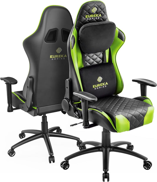 Gaming Chair Gamer Chair Computer Game Chair,Ergonomic Backrest and Seat Height Adjustable Swivel Recliner Desk Chairs with Headrest and Lumbar Pillow,Gamer Chair for Teens (Green)