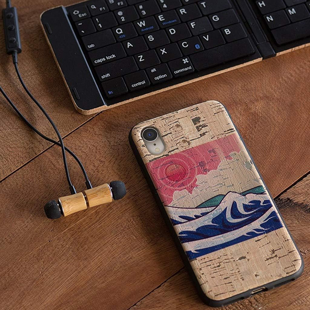 Cork Wood Case Compatible with Iphone XR - Izu Cork Wood Case Shop - Natural Cork Leather, Eco-Friendly Design (Cork, XR) (Japanese Ocean Sunset Print)