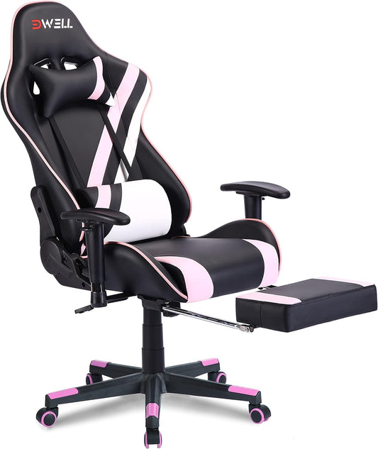 Gaming Chair,Pc Racing Chair,Video Game Chair,Height Adjustable Swivel Recliner with Footrest and Lumbar Support, Leather and Ergonomic Design Executive Office Chair,Pink