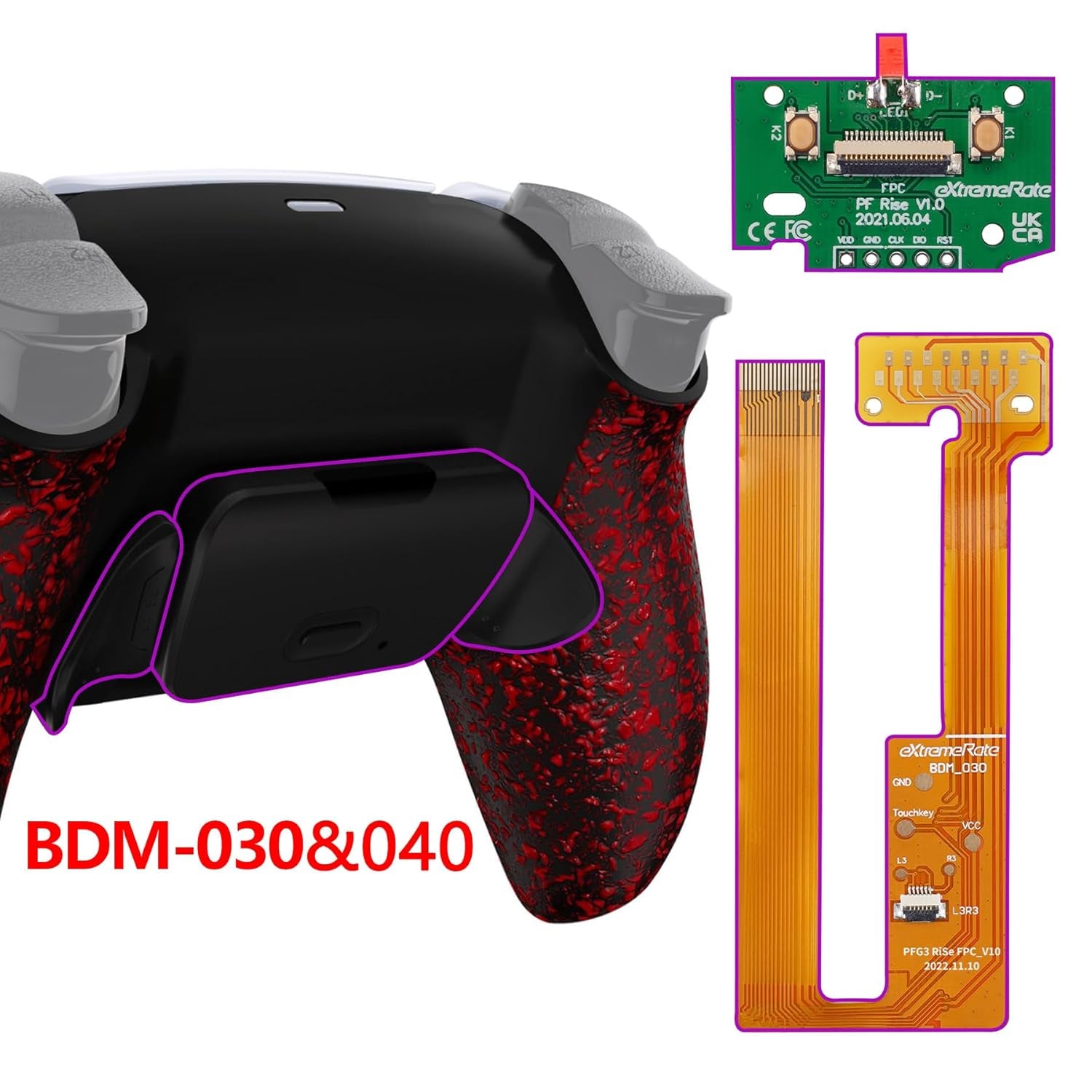 Textured Red Back Paddles Programable RISE Remap Kit for PS5 Controller BDM-030 040 050, Upgrade Board & Redesigned Back Shell & Back Buttons Attachment for PS5 Controller - NO Controller