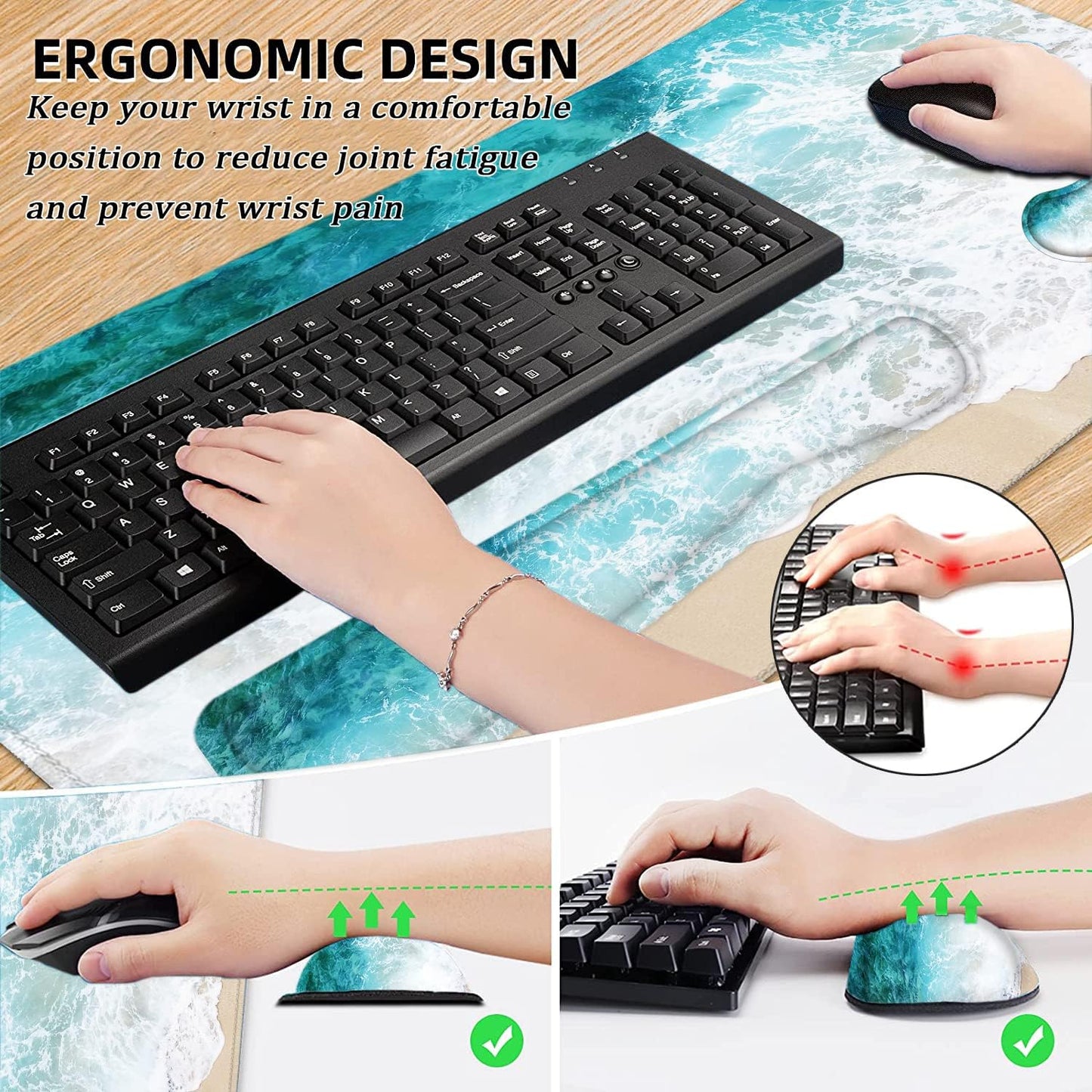 Desk Mat, Mouse Pad with Wrist Rest, 4-In-1 Large Mouse Pads for Desk, Ergonomic Mouse Pad and Keyboard Wrist Rest Gaming Keyboard Mat for Office, Home