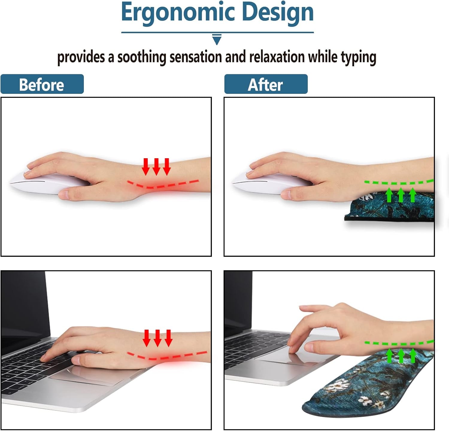 Keyboard Wrist Rest and Mouse Pad with Wrist Support Set Ergonomic Coaster, Memory Foam Mousepad Non-Slip Rubber Base Durable Comfortable for Easy Typing Pain Relief, Blue Van Gogh Painting