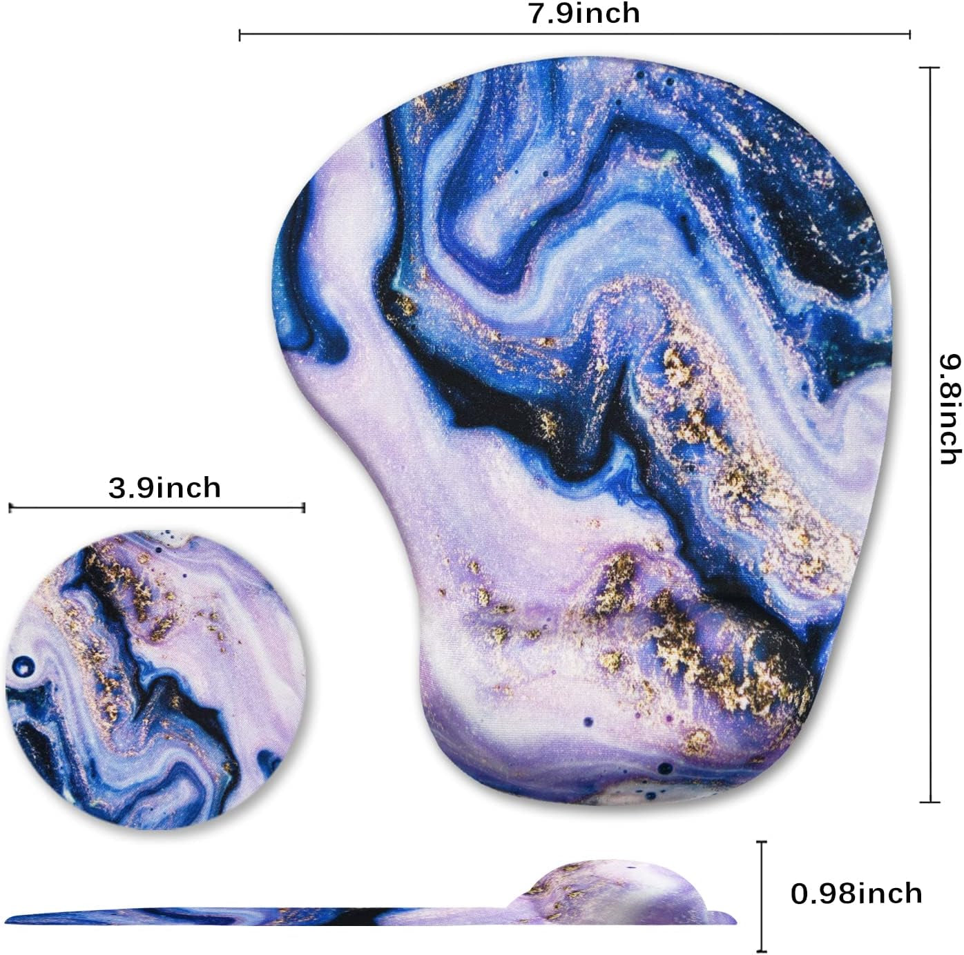 Ergonomic Mouse Pad with Wrist Support Gel Mouse Pad Wrist Rest, Non-Slip PU Base Comfortable Mousepad for Office Home Working Studying Pain Relief & Easy Typing, Purple Marble