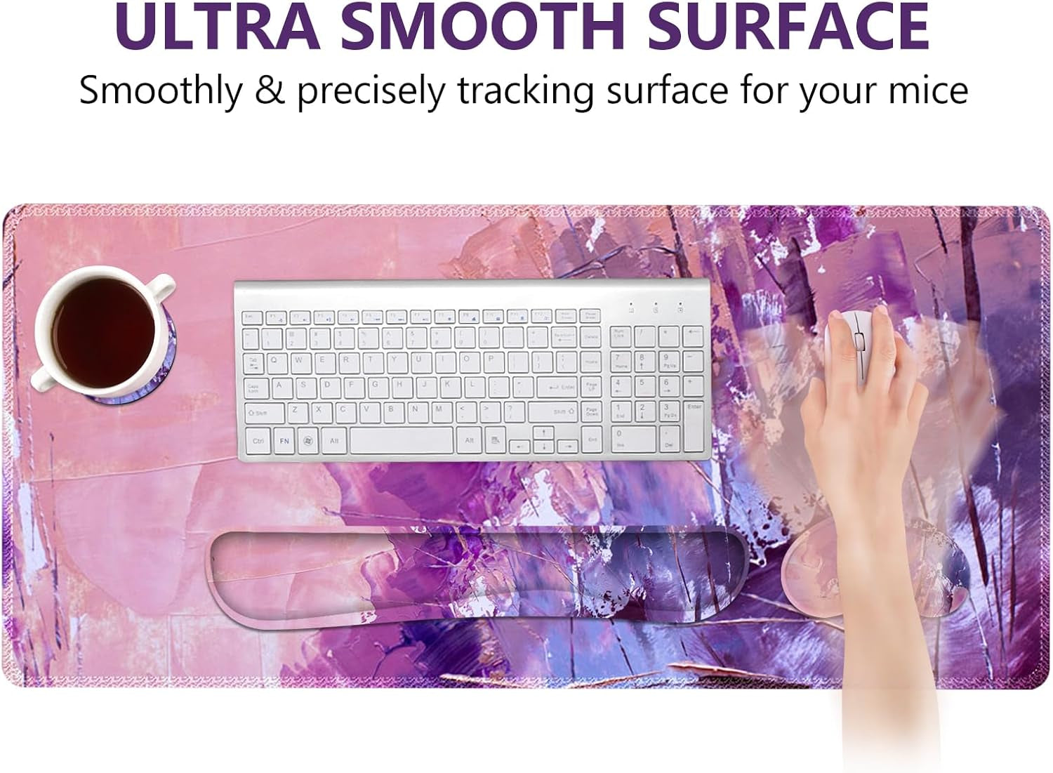 Keyboard Mouse Pad Set, Large Gaming Mousepad + Memory Foam Ergonomic Keyboard Wrist Rest Support, Easy Typing Pain Relief, 4Pcs (35.4" X 15.8") Extended Desk Mat-Abstract