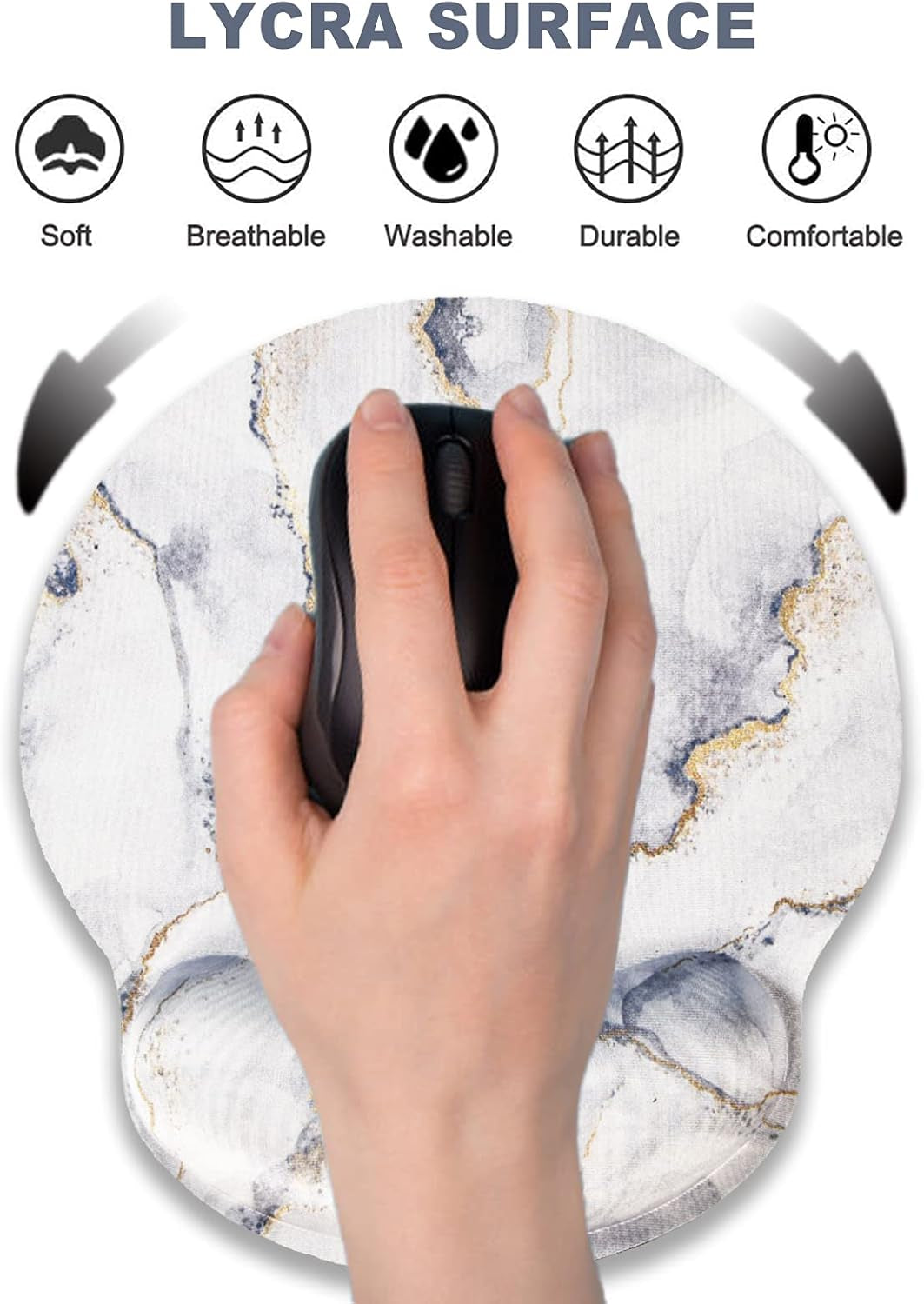 Ergonomic Mouse Pad with Wrist Rest Support Gel, Non Slip Rubber Base Pad Computer PC Laptop Women Men Mousepad for Home, Office, Gaming, Working Easy Typing, Pain Relief, Grey Marble