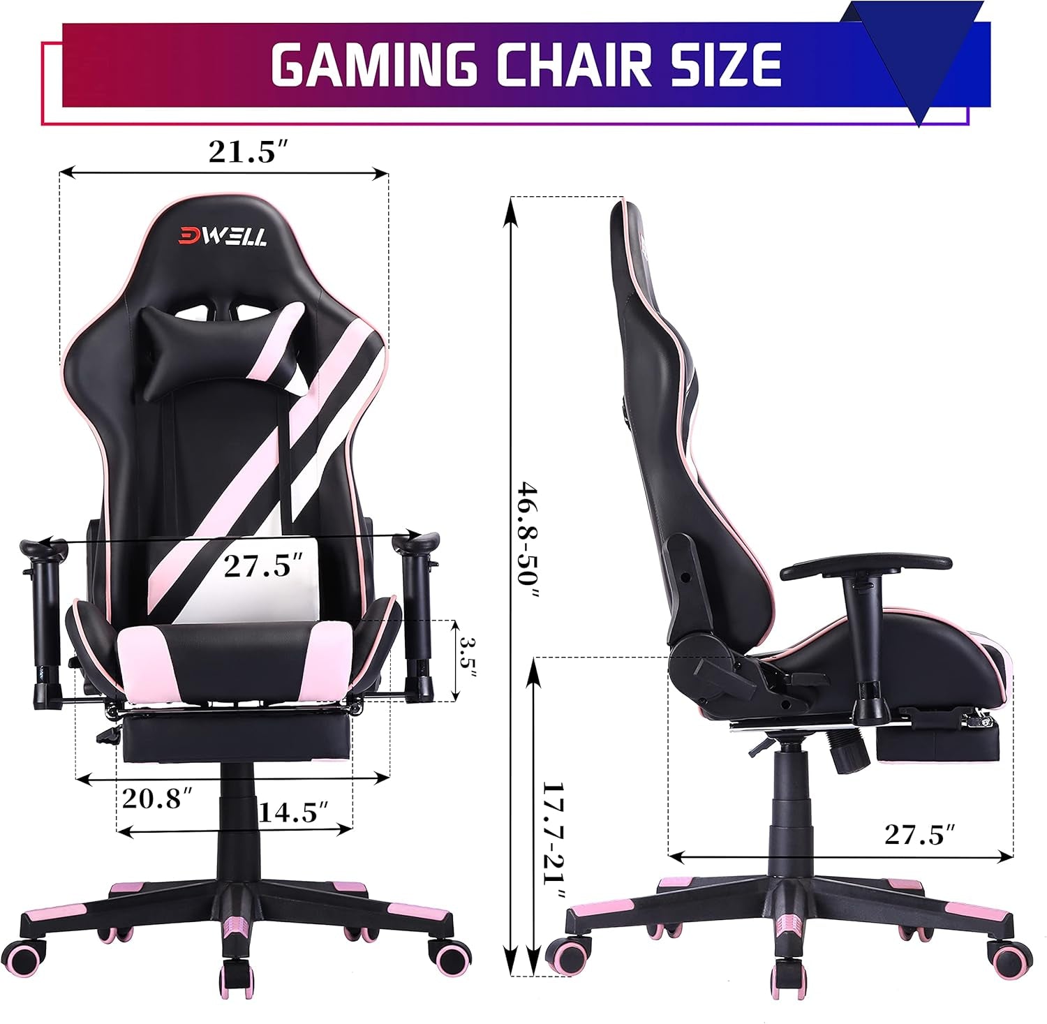 Gaming Chair,Pc Racing Chair,Video Game Chair,Height Adjustable Swivel Recliner with Footrest and Lumbar Support, Leather and Ergonomic Design Executive Office Chair,Pink