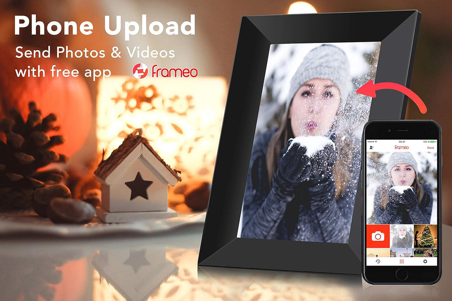 Digital Wifi Picture Frame 8 Inch, Send Photos or Videos from Anywhere, 16GB Storage,1280X800 IPS HD Display,Touchscreen for Easy Navigation