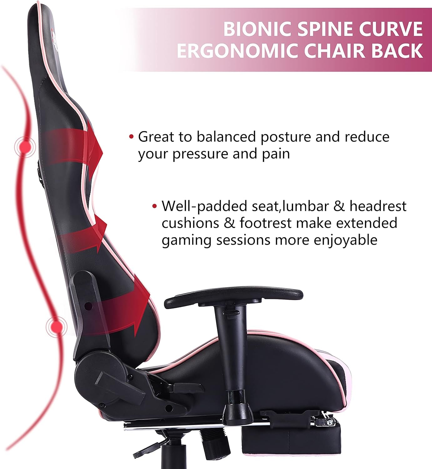 Gaming Chair,Pc Racing Chair,Video Game Chair,Height Adjustable Swivel Recliner with Footrest and Lumbar Support, Leather and Ergonomic Design Executive Office Chair,Pink