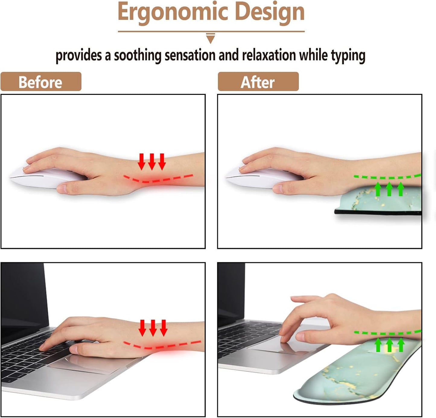 Ergonomic Wrist Rest + Mouse Pad + Keyboard Wrist Support + Coaster, Memory Foam Mousepad Non-Slip Rubber Base Durable Comfortable 4Pcs for Easy Typing Pain Relief, Abstract Art Marble