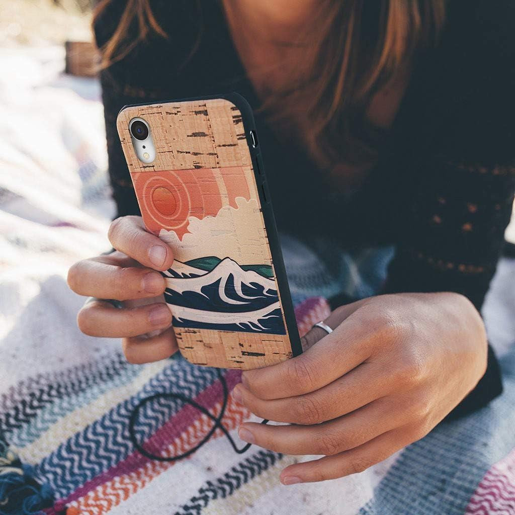 Cork Wood Case Compatible with Iphone XR - Izu Cork Wood Case Shop - Natural Cork Leather, Eco-Friendly Design (Cork, XR) (Japanese Ocean Sunset Print)