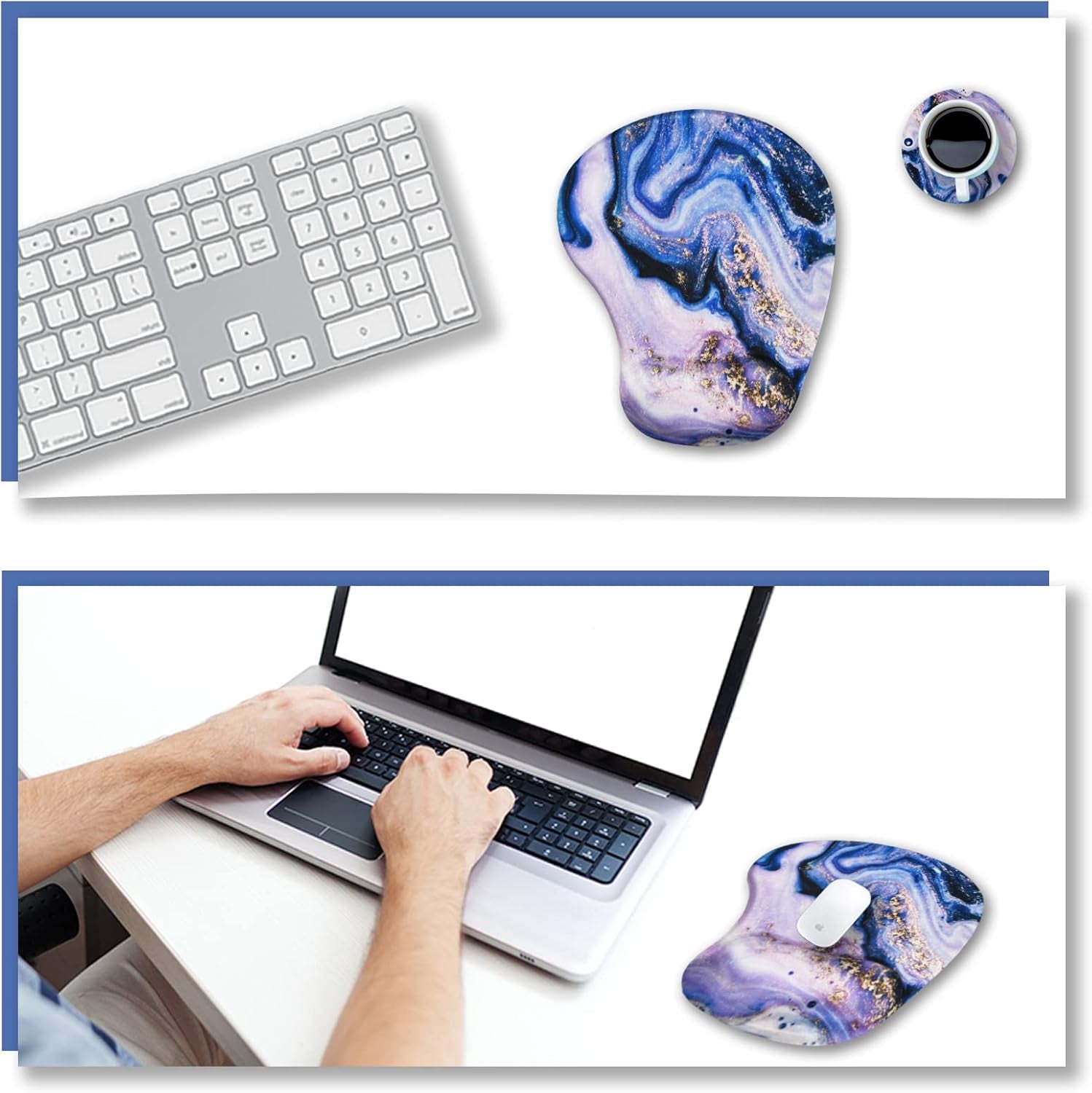 Ergonomic Mouse Pad with Wrist Support Gel Mouse Pad Wrist Rest, Non-Slip PU Base Comfortable Mousepad for Office Home Working Studying Pain Relief & Easy Typing, Purple Marble