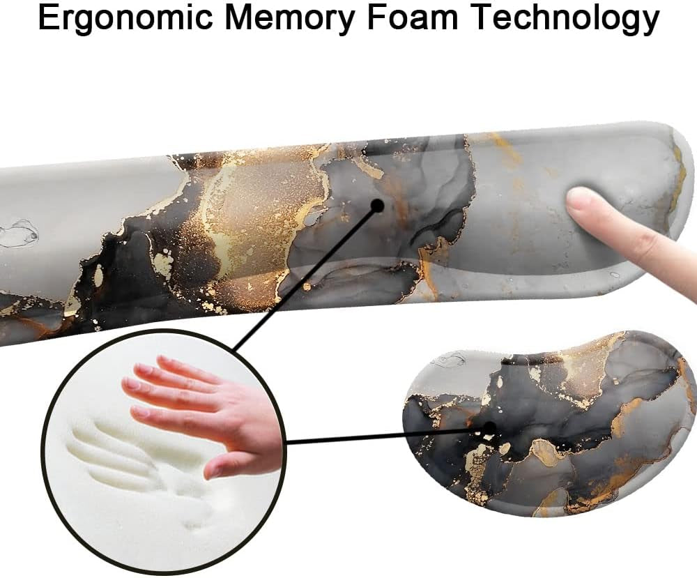 Keyboard Wrist Rest Support Pad , with Comfortable Memory Foam, Easy Typing Pain Relief, Set for Computer, PC Gaming, Laptop Mac Home & Office Marble Black Gold